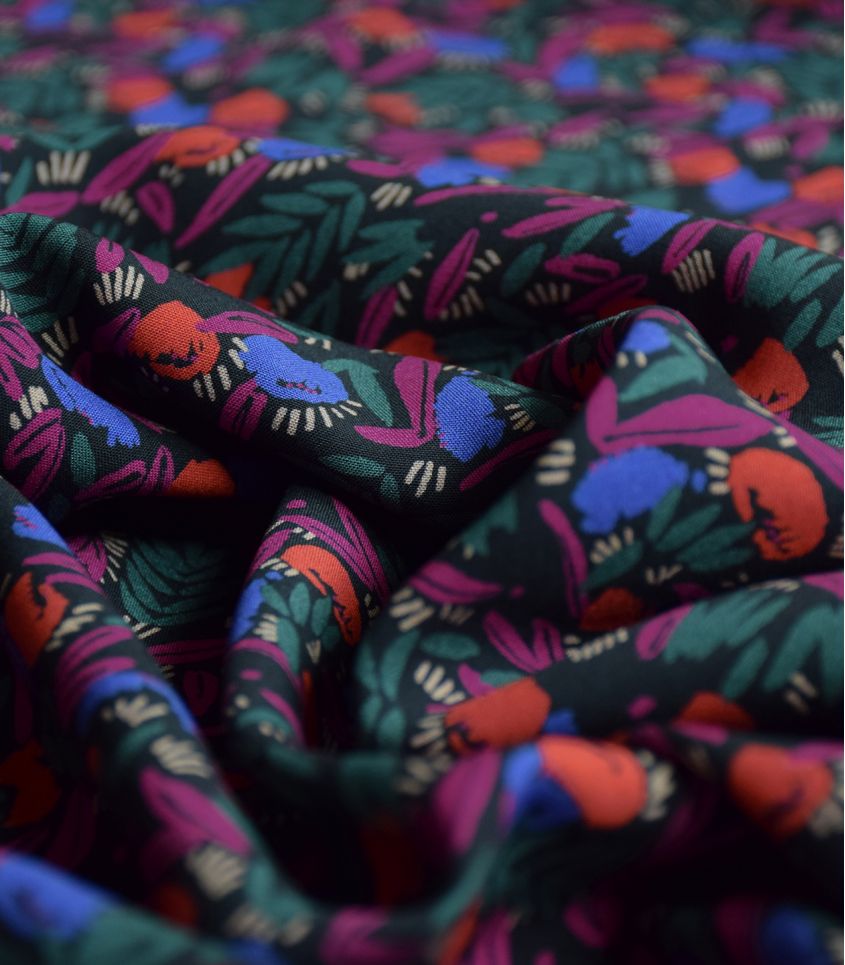 Cousette - Jungle with Dark Flowers Viscose Fabric