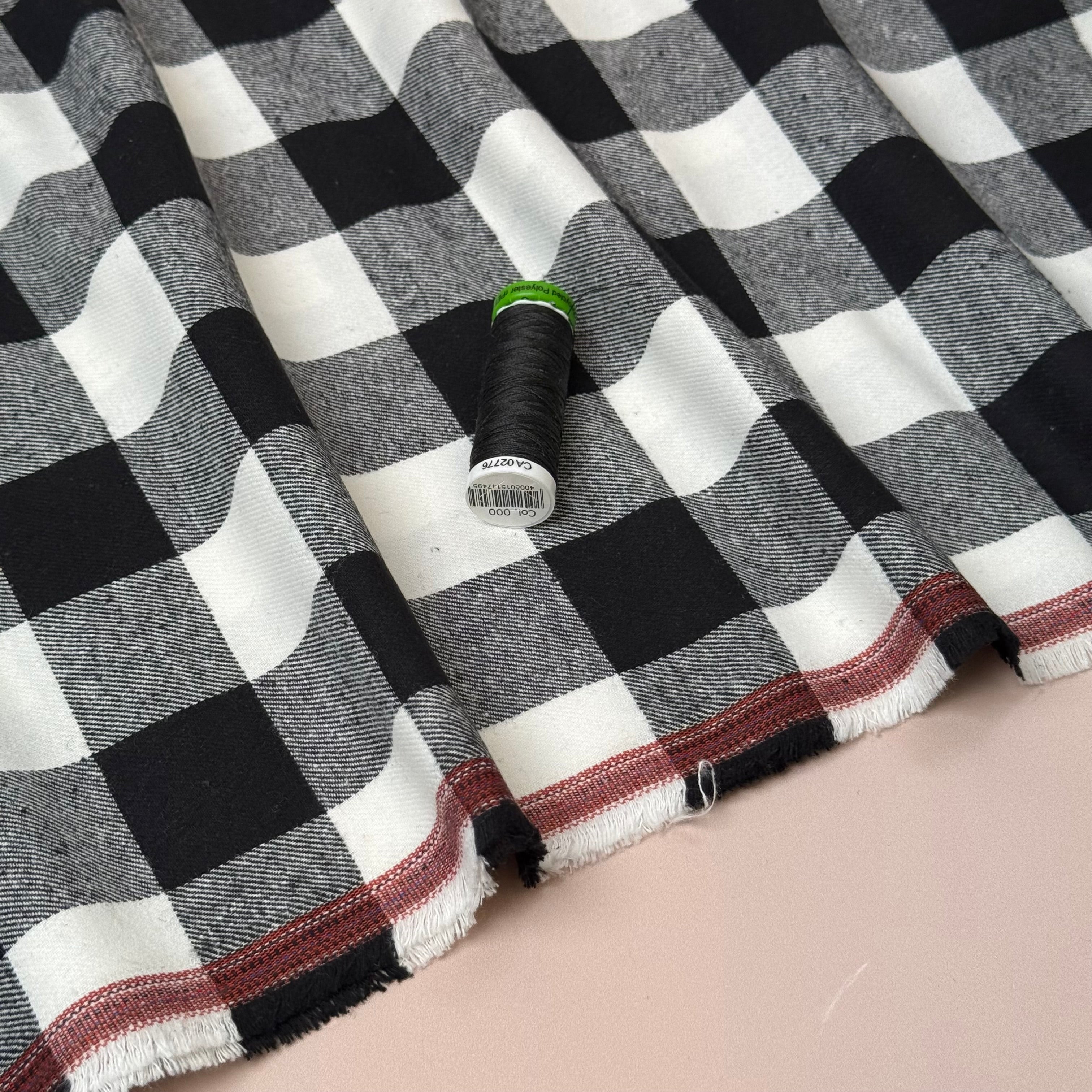 Gingham Black & White Brushed Cotton Flannel