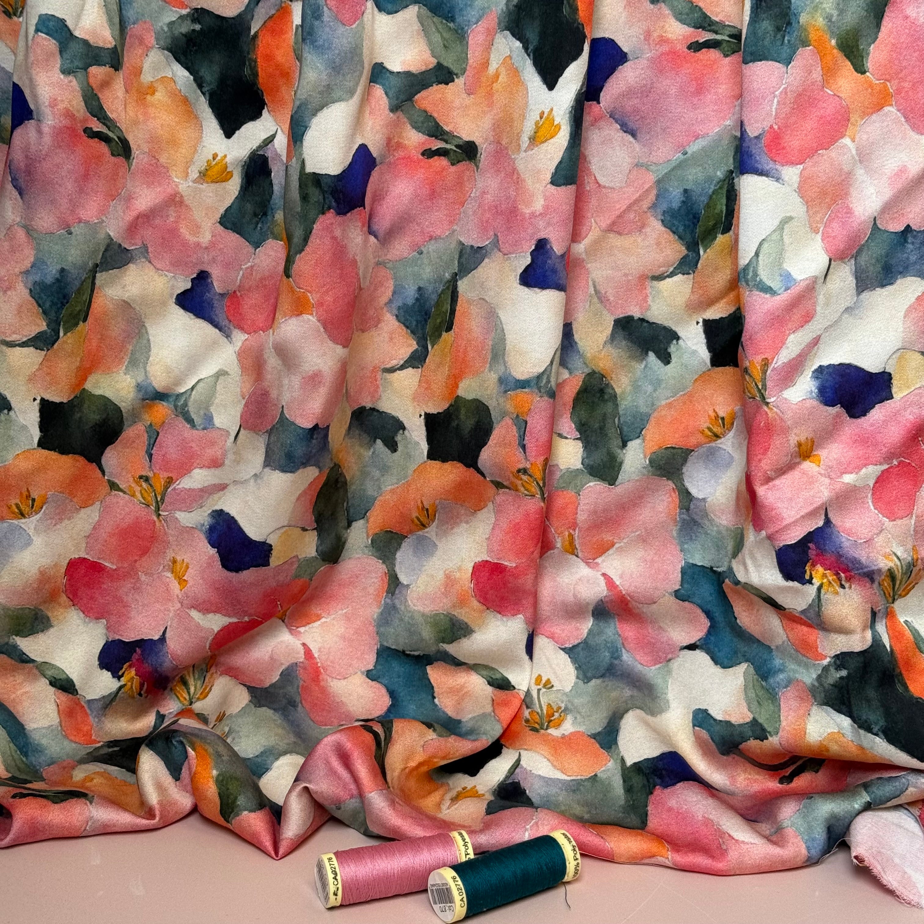Peach Petals Viscose Sateen Fabric