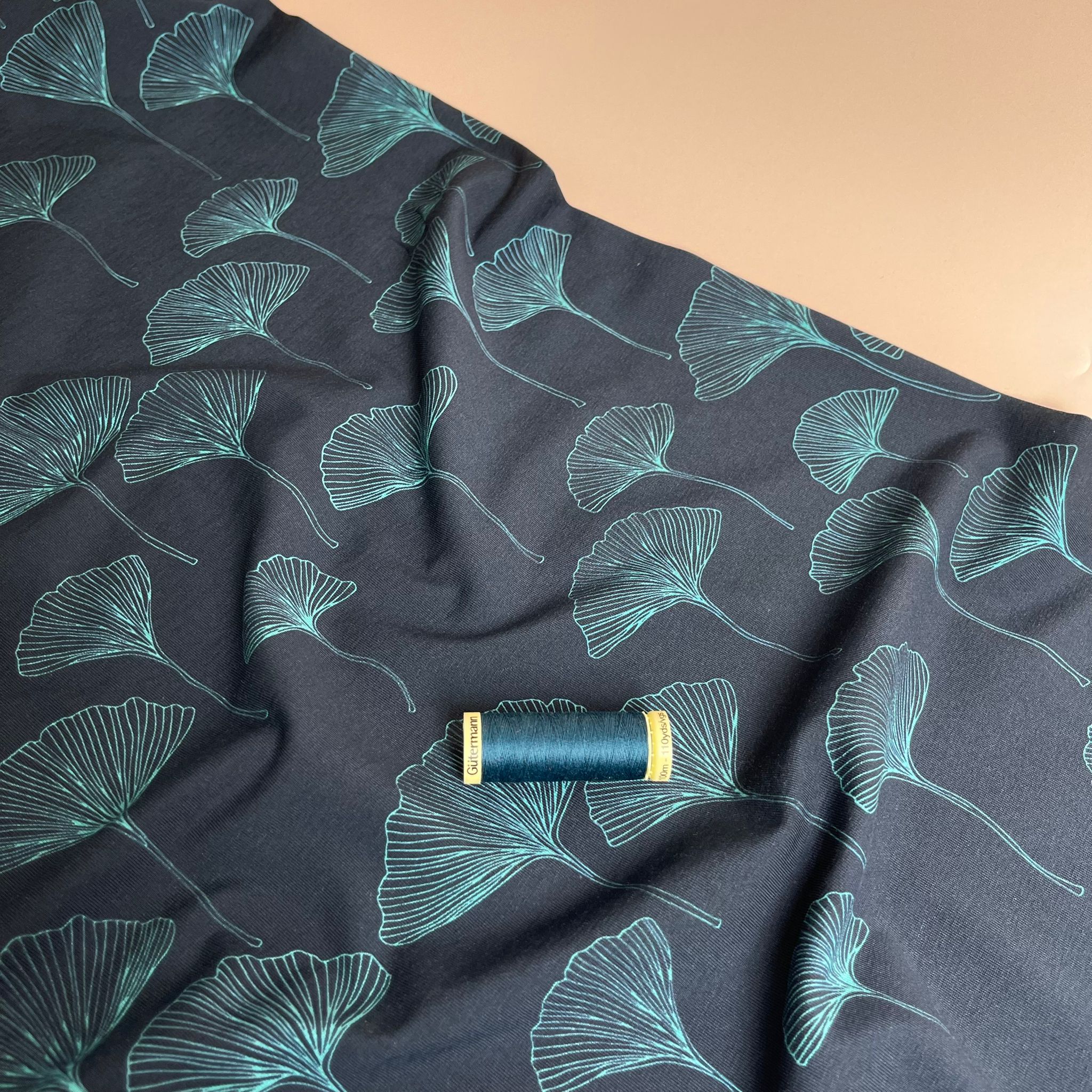 Danish Design - Teal Gingko Cotton Jersey