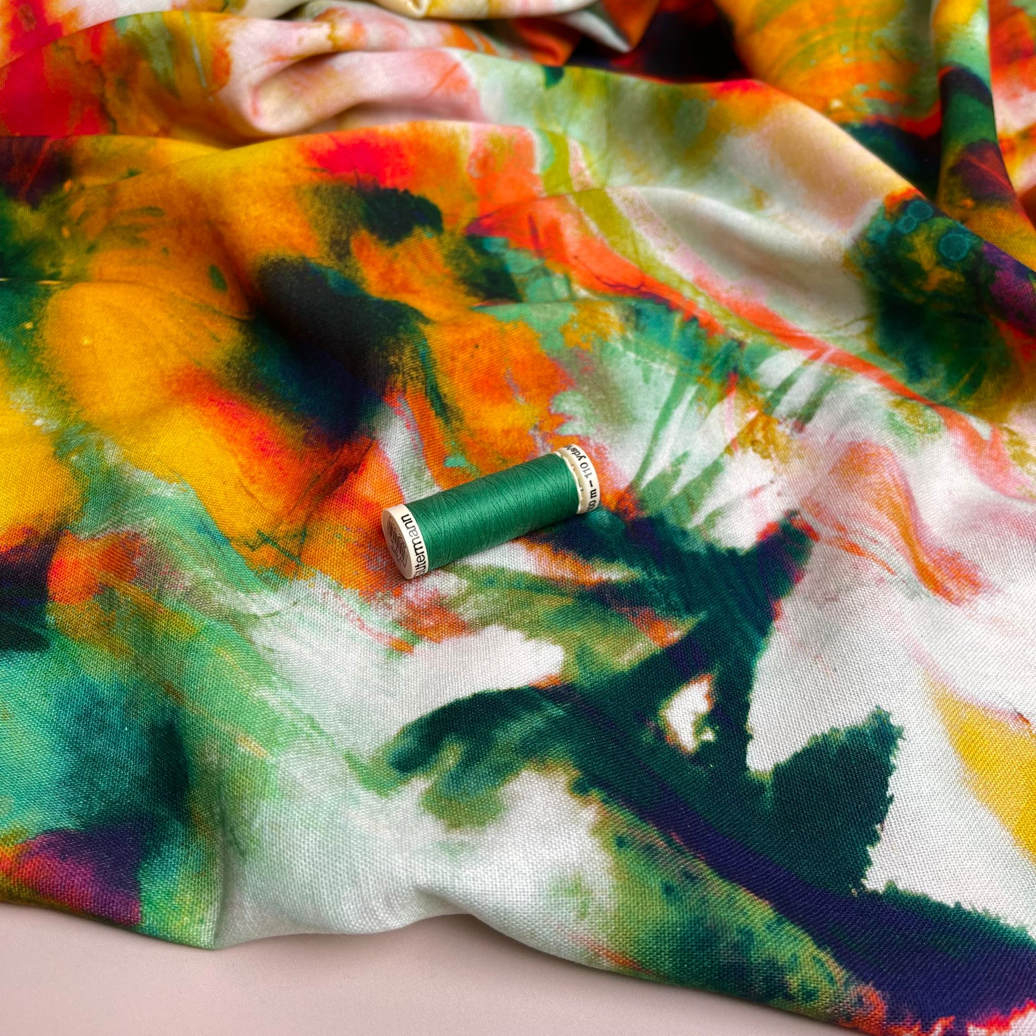 Bold Spring Blooms Viscose Linen Fabric