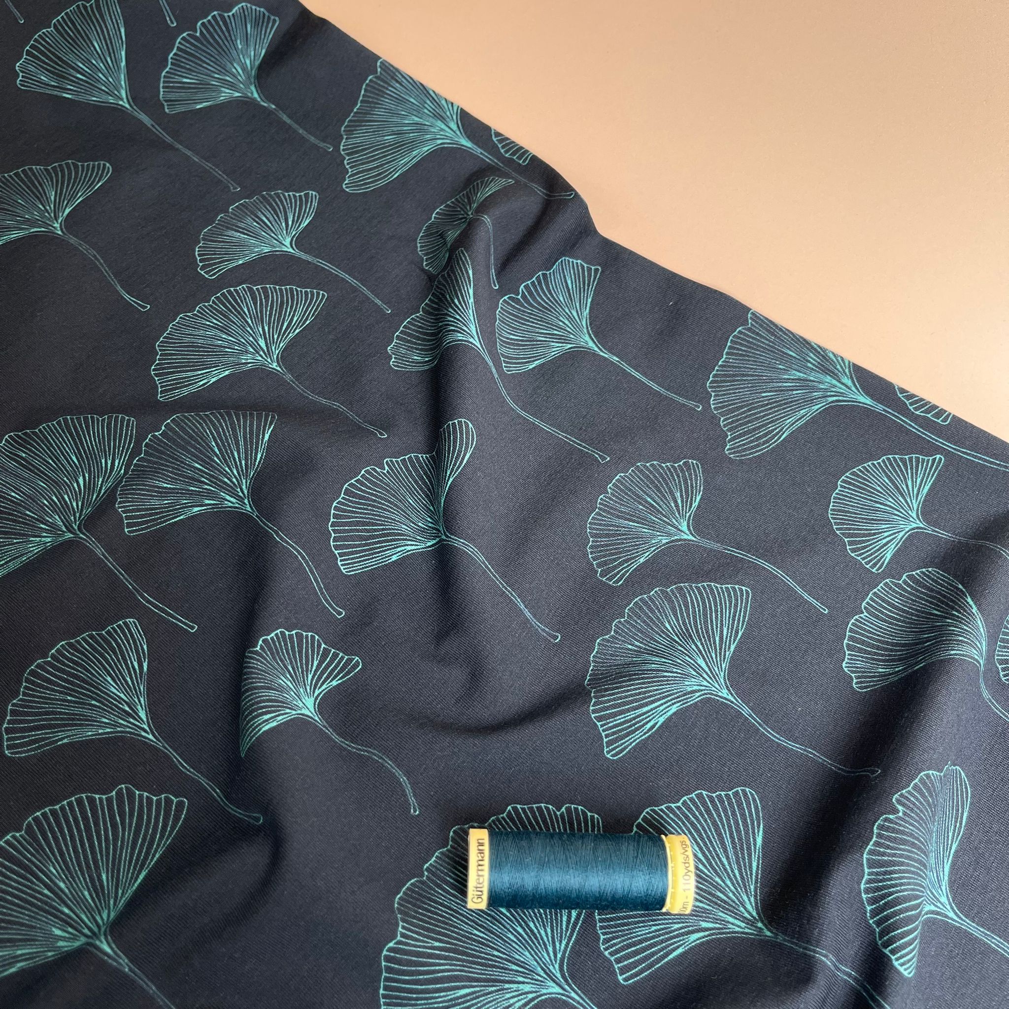 Danish Design - Teal Gingko Cotton Jersey