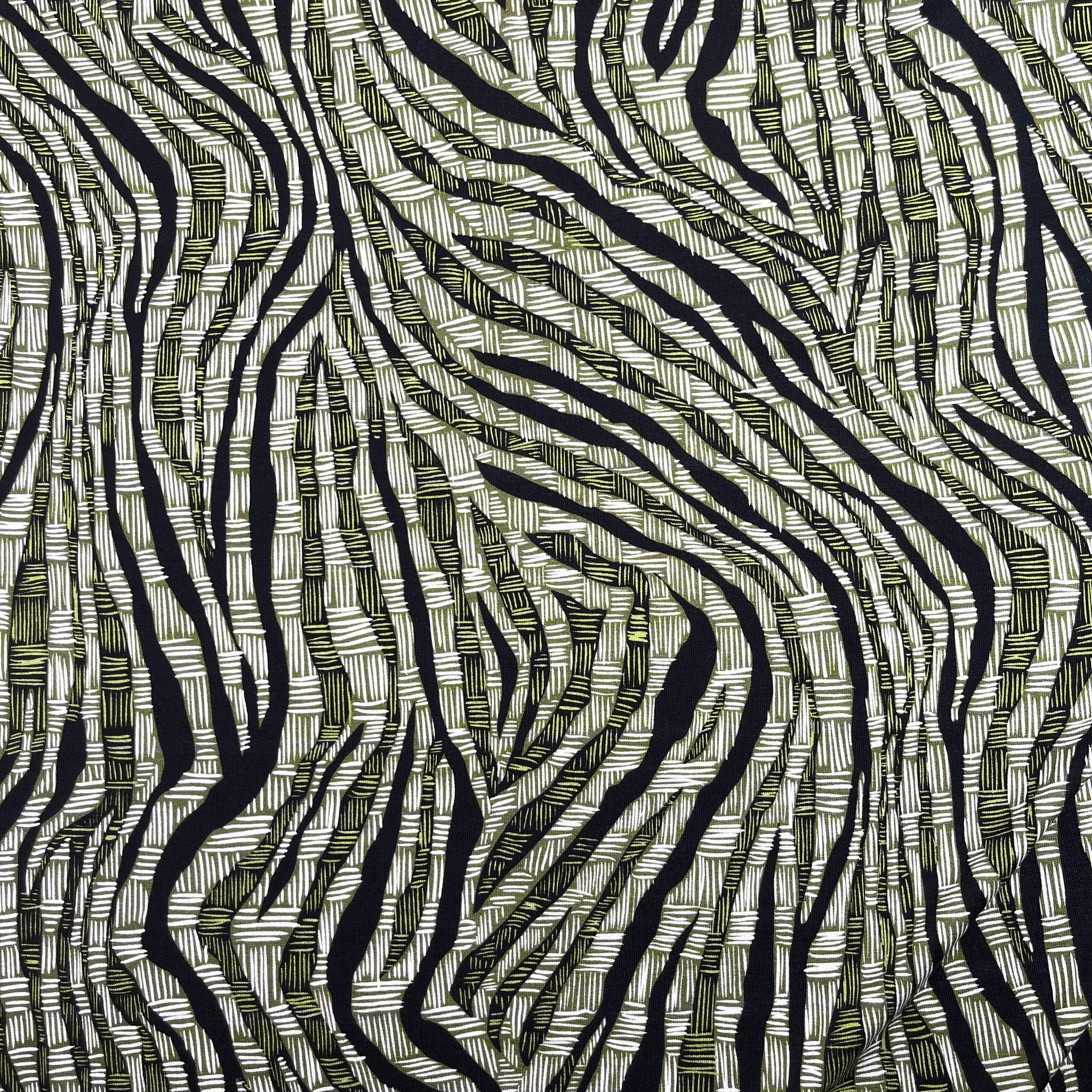 Abstract Green Zebra Viscose Jersey Fabric