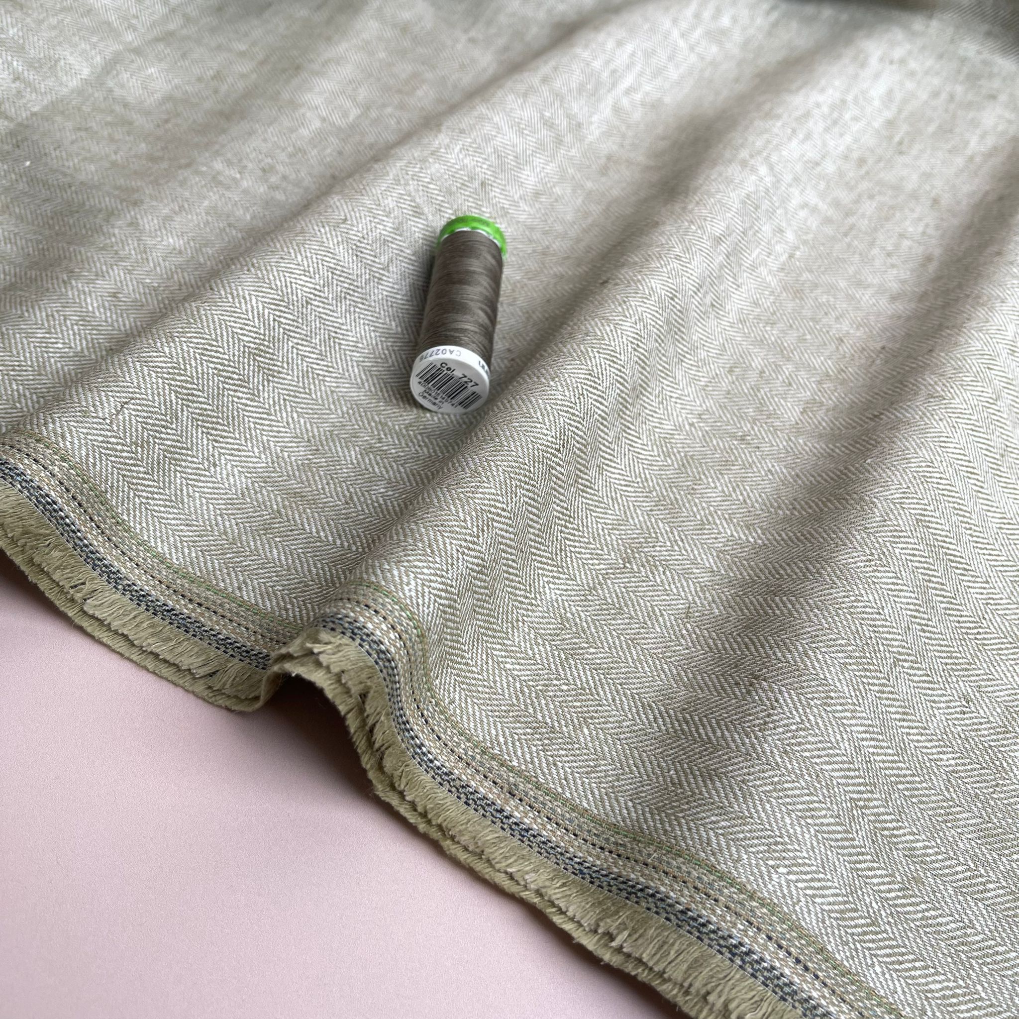 Chevron Olive Grey Linen Cotton Twill