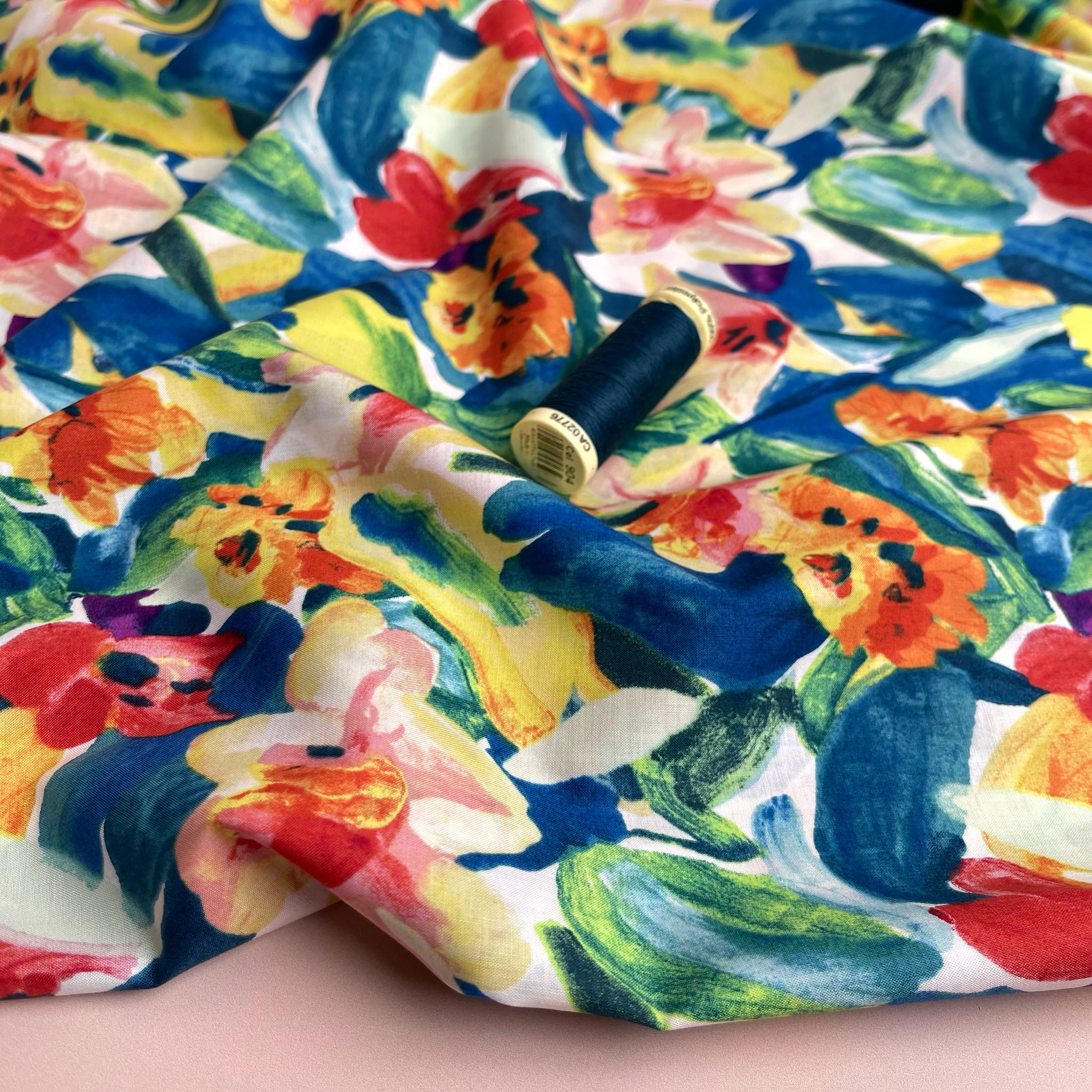 Vibrant Spring Blooms Cotton Lawn Fabric