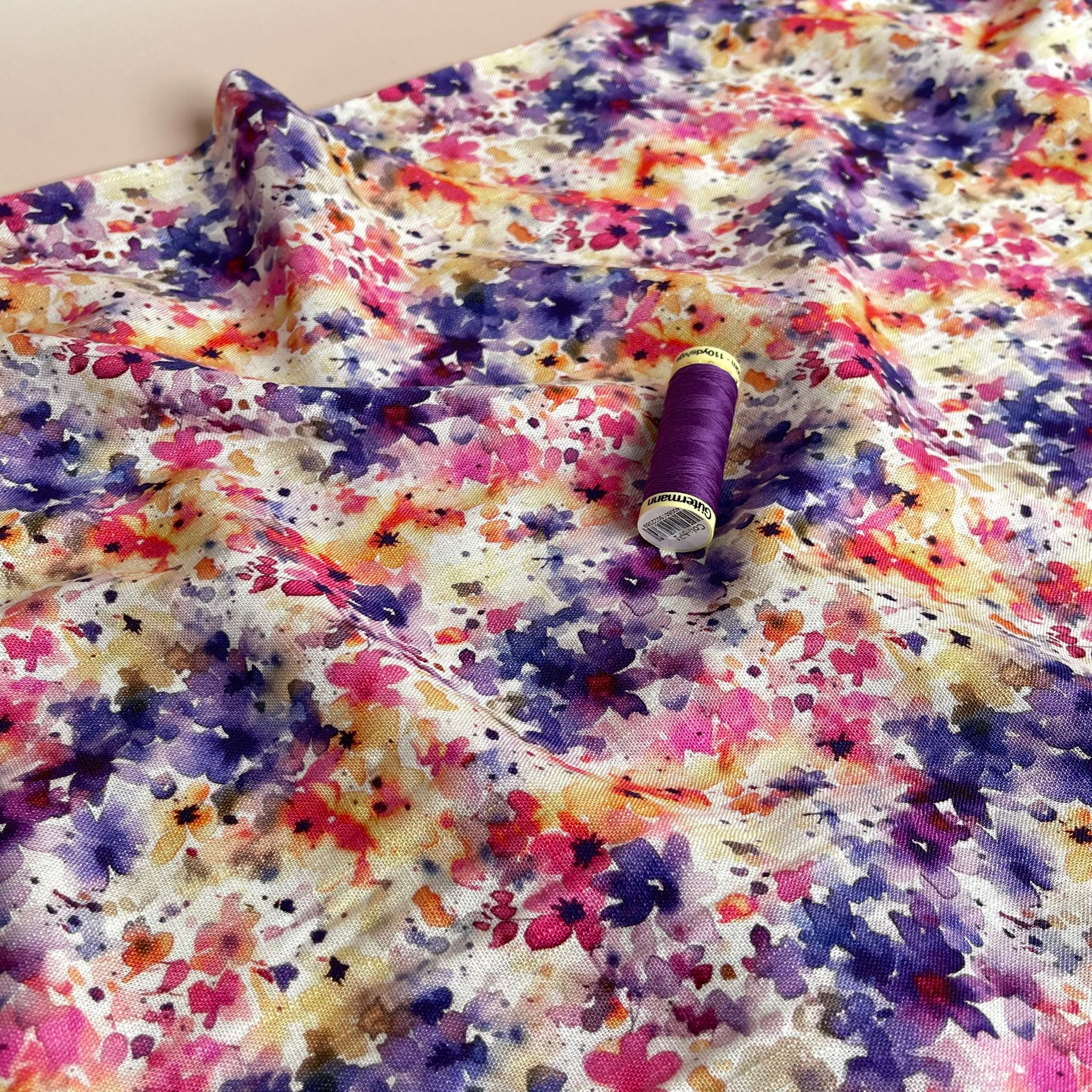 Purple Meadow Viscose Linen Fabric