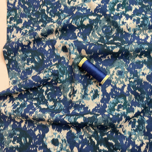 Hazy Peonies in Blue Viscose Fabric