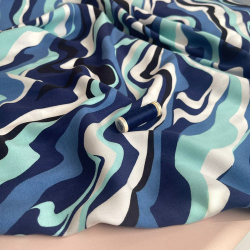 Blue Waves Viscose Twill Fabric