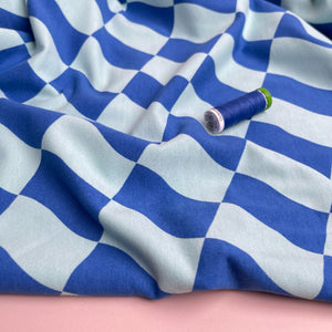 Blue Flag Checks Peach Soft Cotton Sweat-shirting Fabric