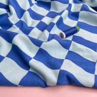 Blue Checks Peach Soft Cotton Sweat-shirting Fabric