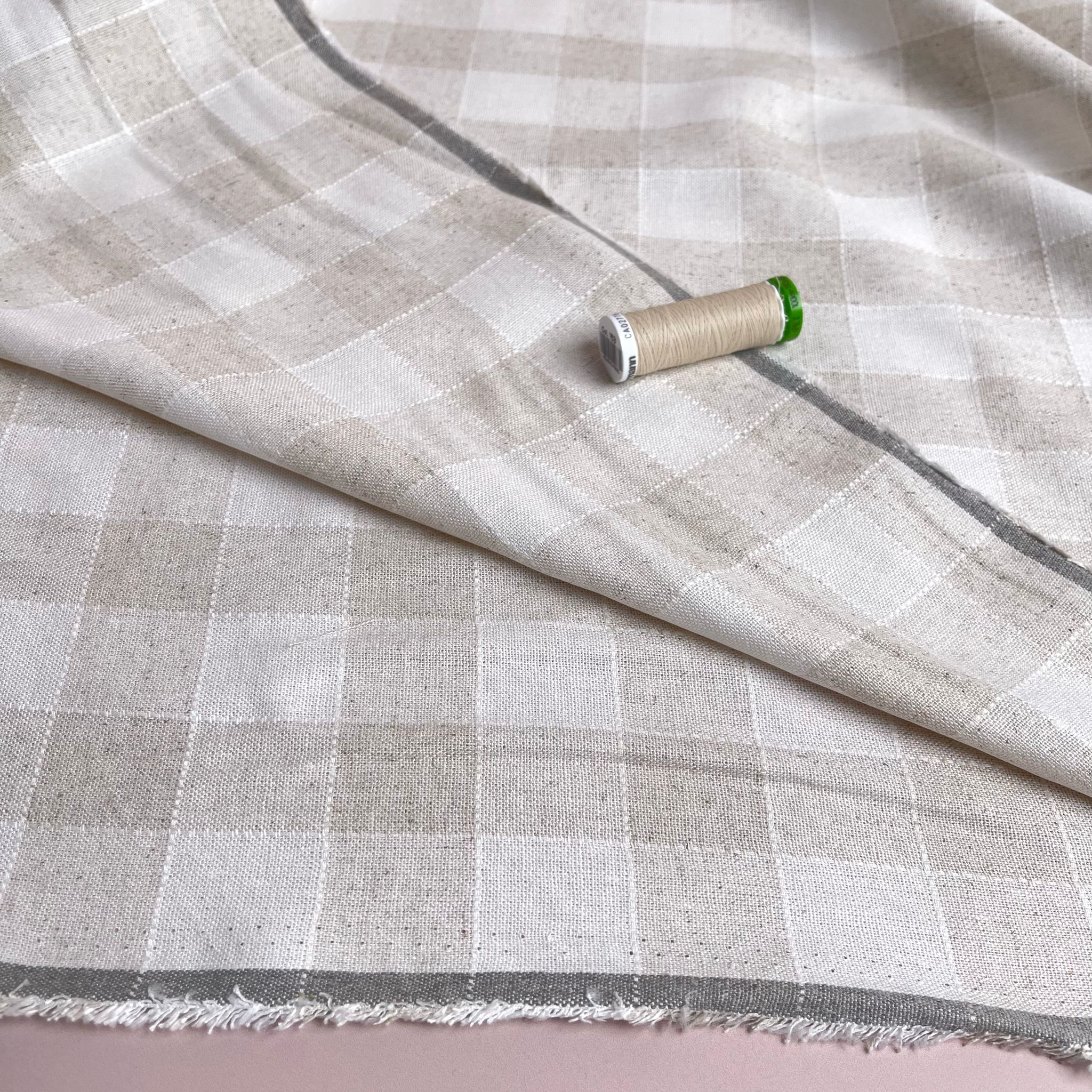 Yarn Dyed Natural Gingham Viscose Linen Jacquard Fabric