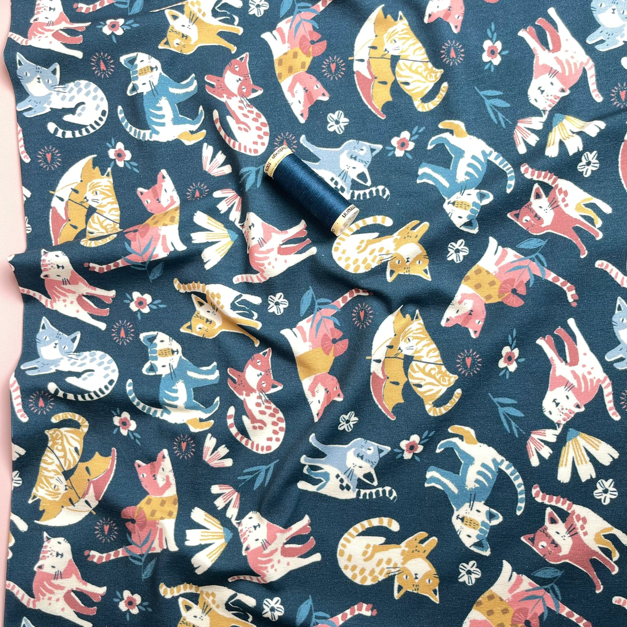 Danish Design - Playful Cats Cotton Jersey Fabric