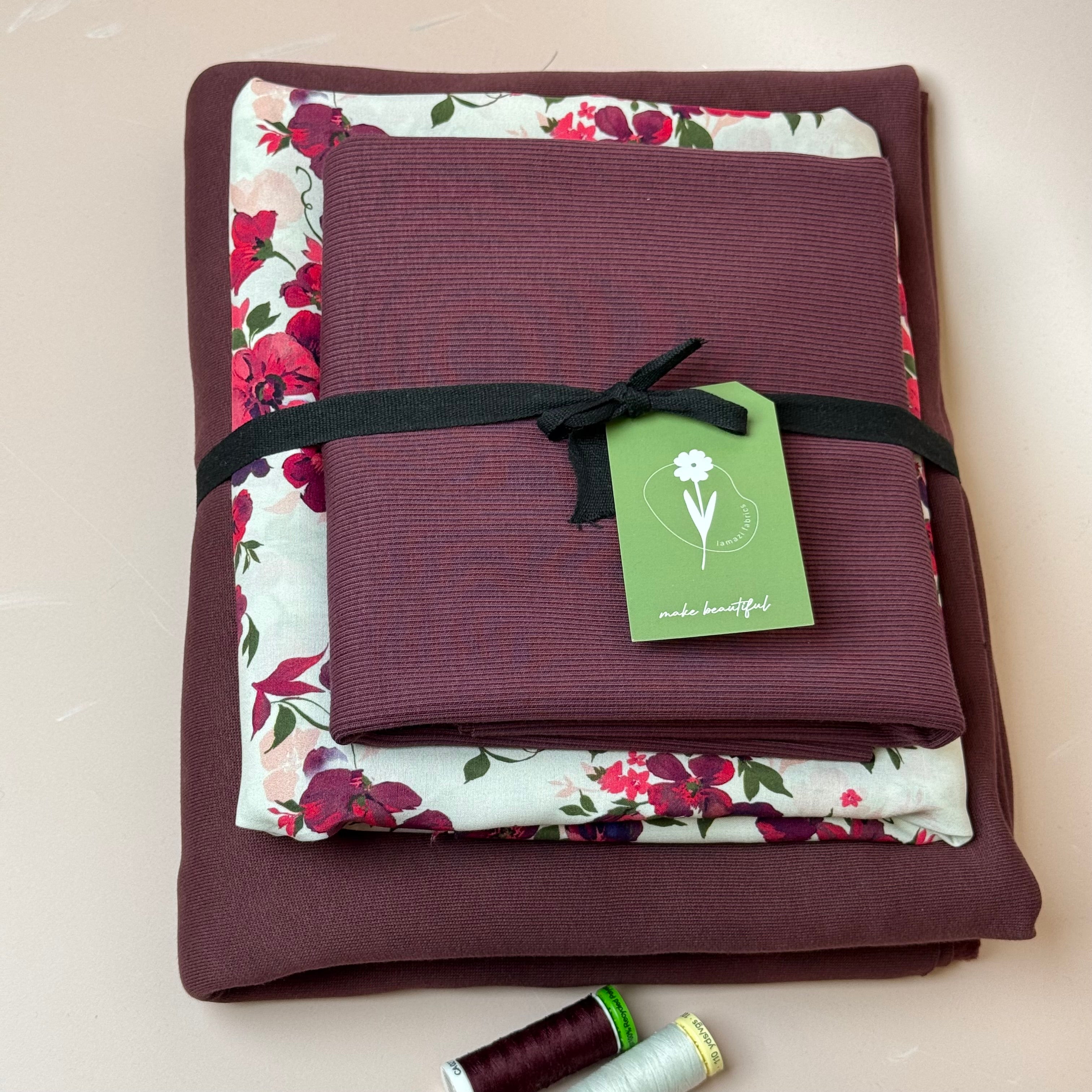 Make an Outfit Colour Bundle - Rosehip Viscose & Brushed Sweatshirt in Grape with Ribbing