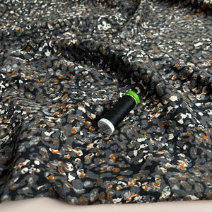 Charcoal Dots Textured Viscose Crepe Fabric