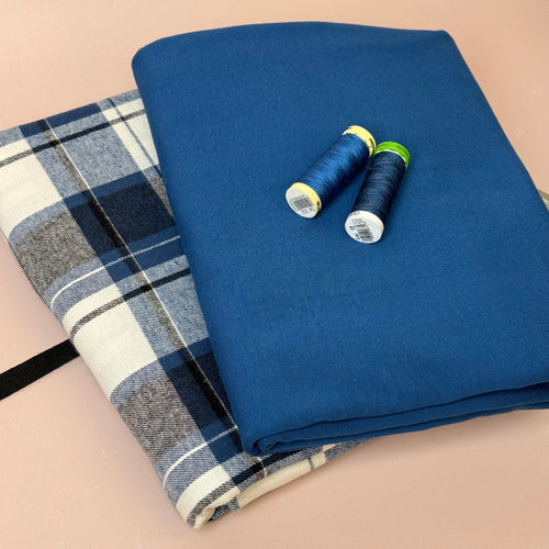 Limited Edition - Luxury Pyjama Kit with Large Blue Checked Cotton Flannel and Jersey