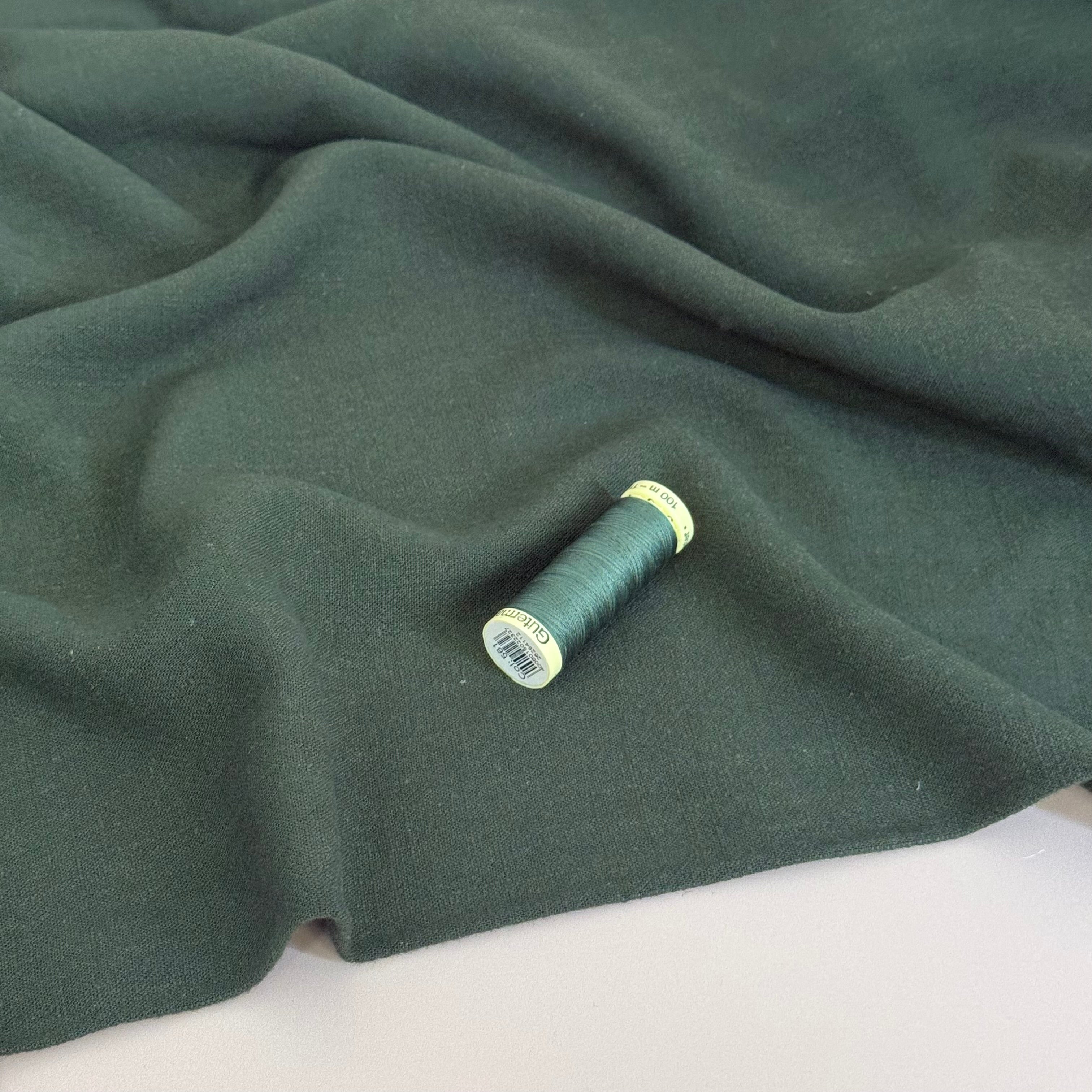 Flow Dark Green Viscose Linen Blend Dress Fabric