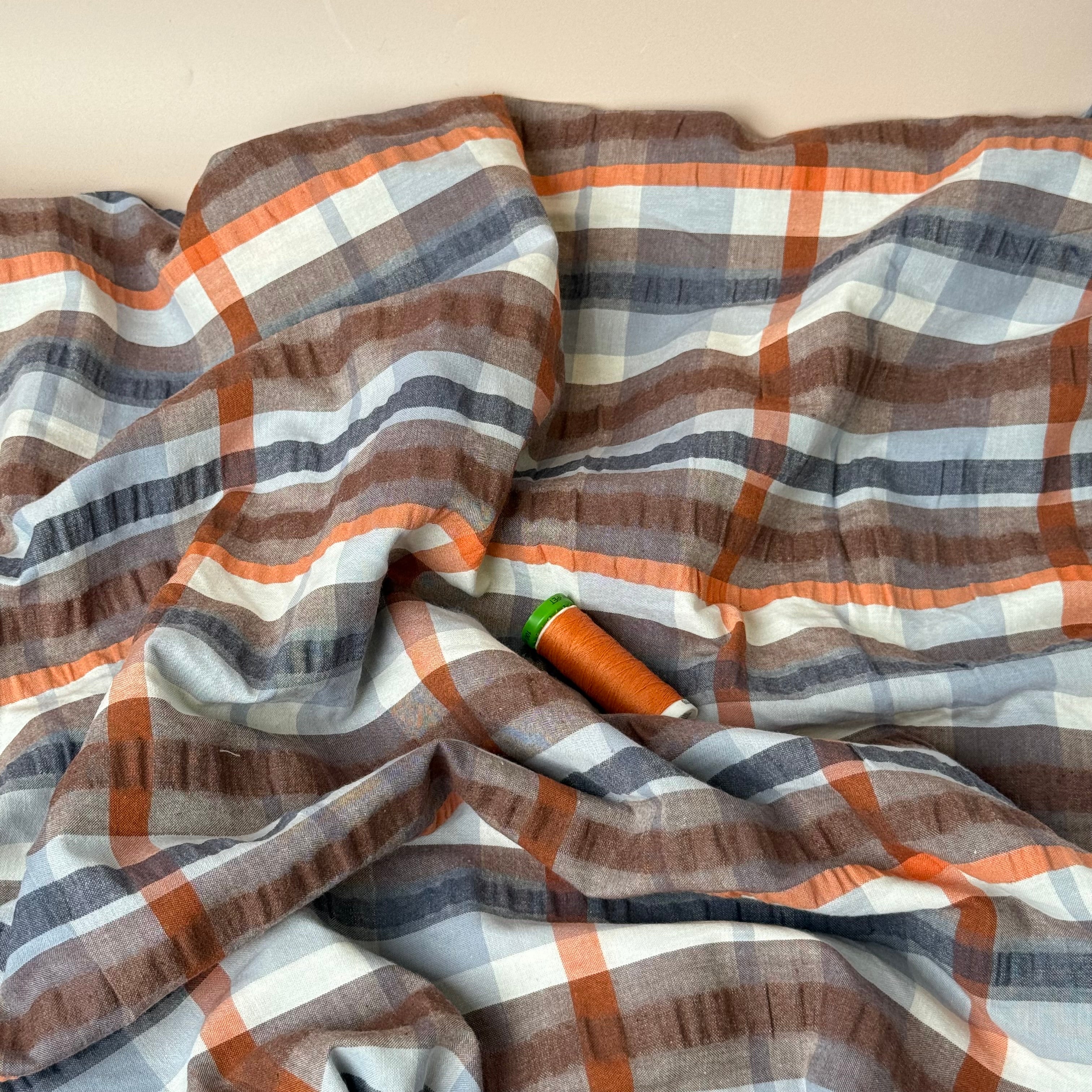 Sunset Checks Yarn Dyed Cotton Seersucker Fabric