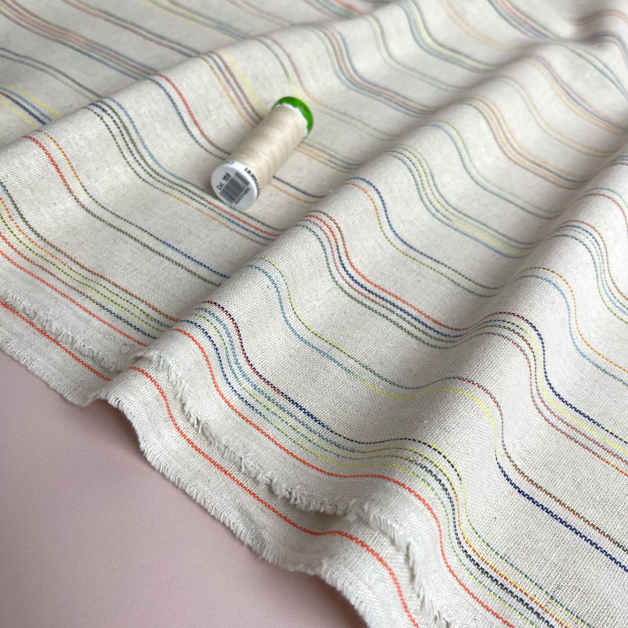 Yarn Dyed Natural Rainbow Stripe Viscose Linen Jacquard Fabric