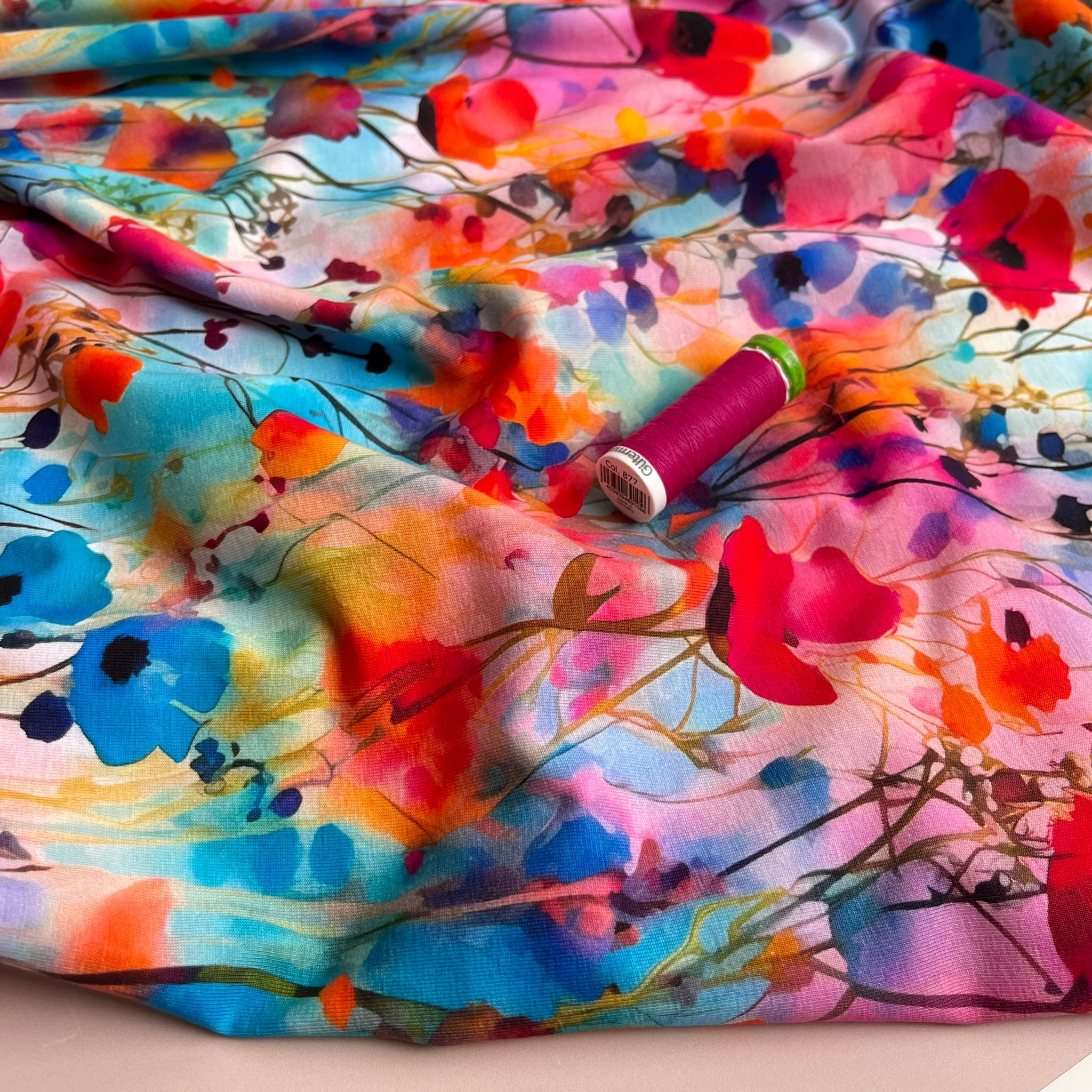 PRE-ORDER (more due by mid November) Danish Design -Vibrant Watercolour Blooms Cotton Jersey Fabric