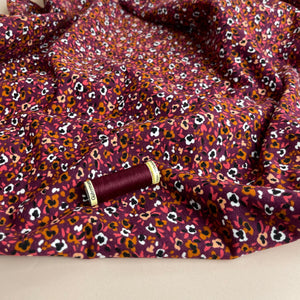 Abstract Flowers on Aubergine Peach Soft Cotton Sweat-shirting Fabric