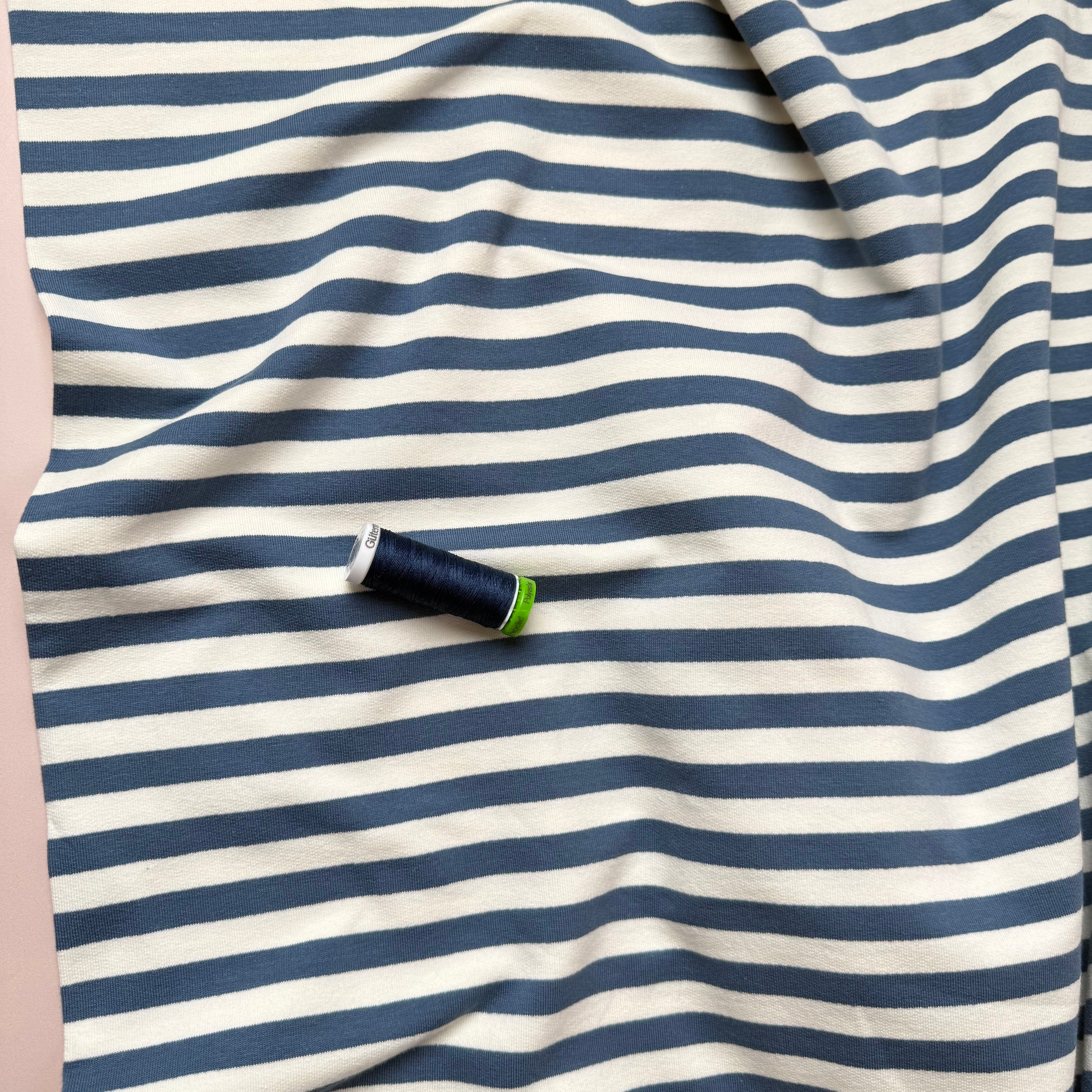 Yarn Dyed Blue Moon Stripes Looped Back Cotton French Terry