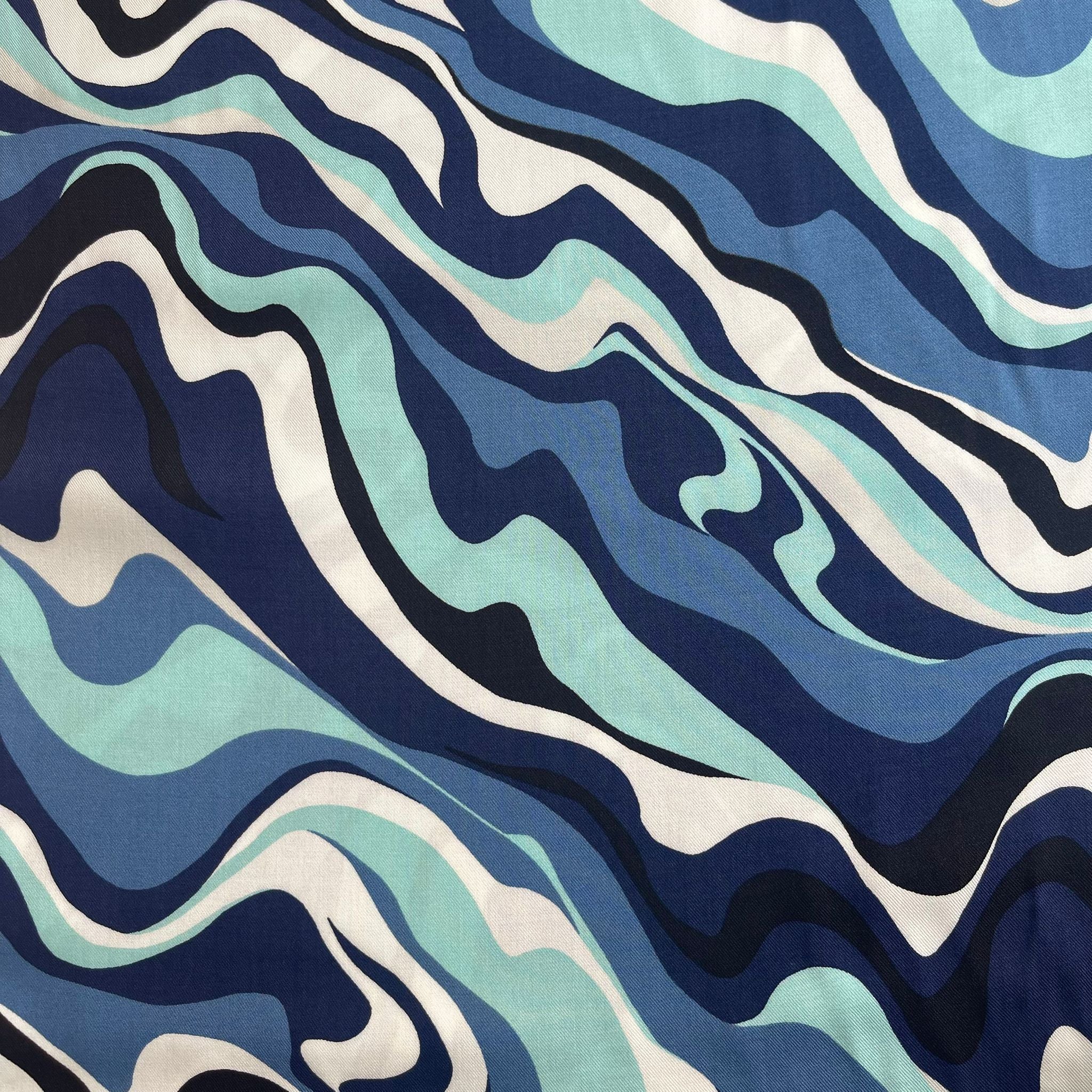 Blue Waves Viscose Twill Fabric