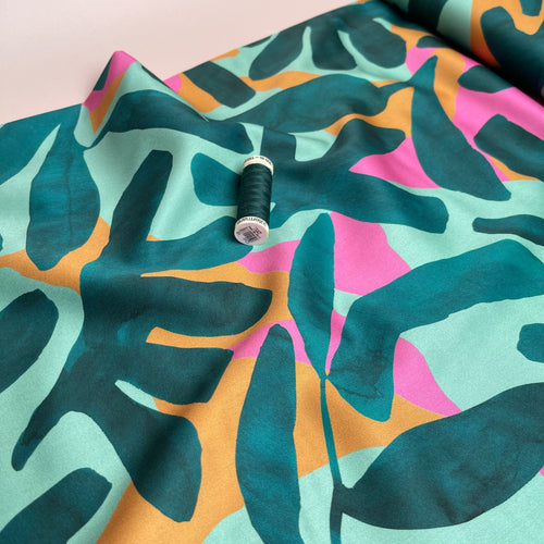 Bold Tropical Foliage in Sweet Tropics Cotton Sateen Fabric