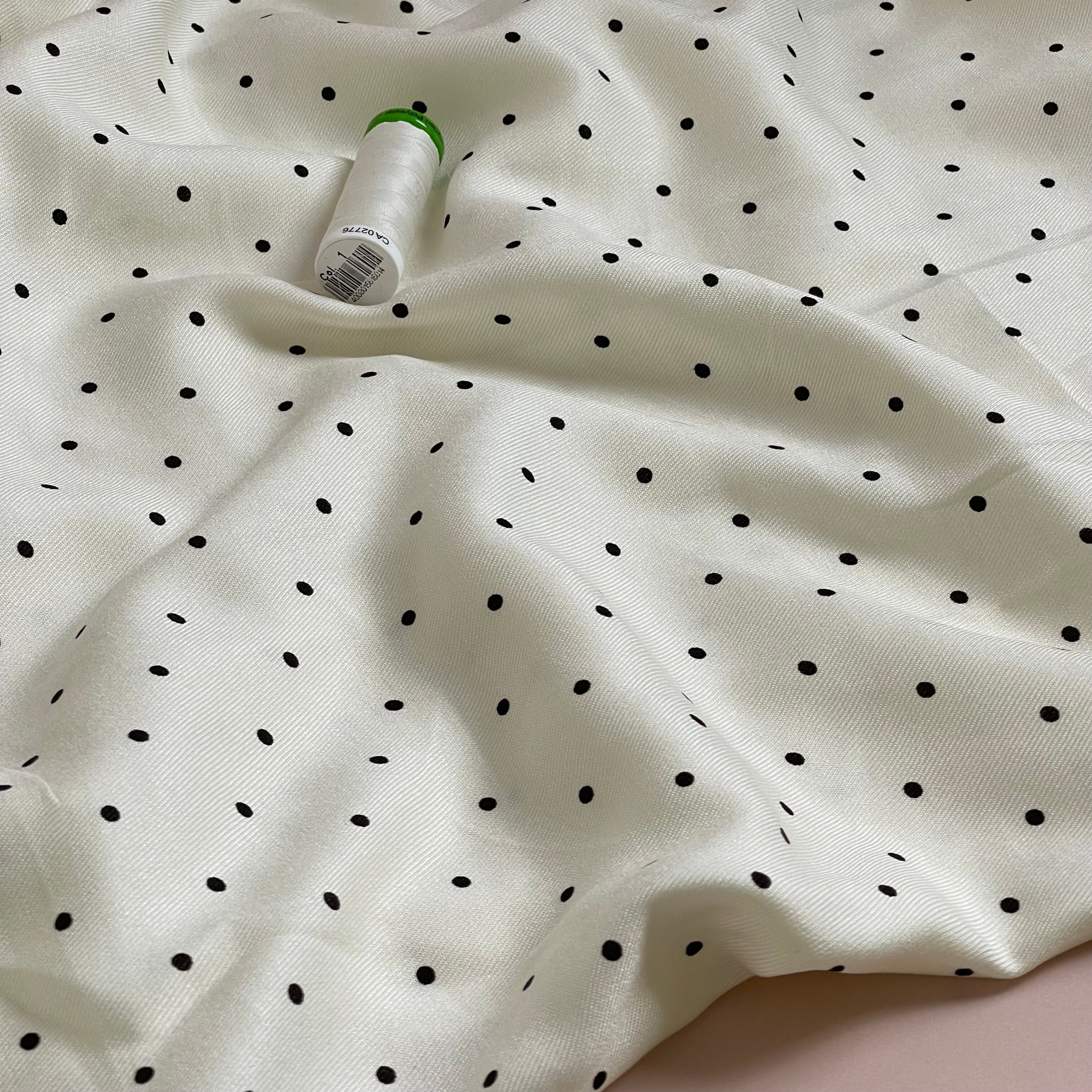Ex-Designer Deadstock - Mini Polka Dot black on Off-White Viscose Twill Fabric