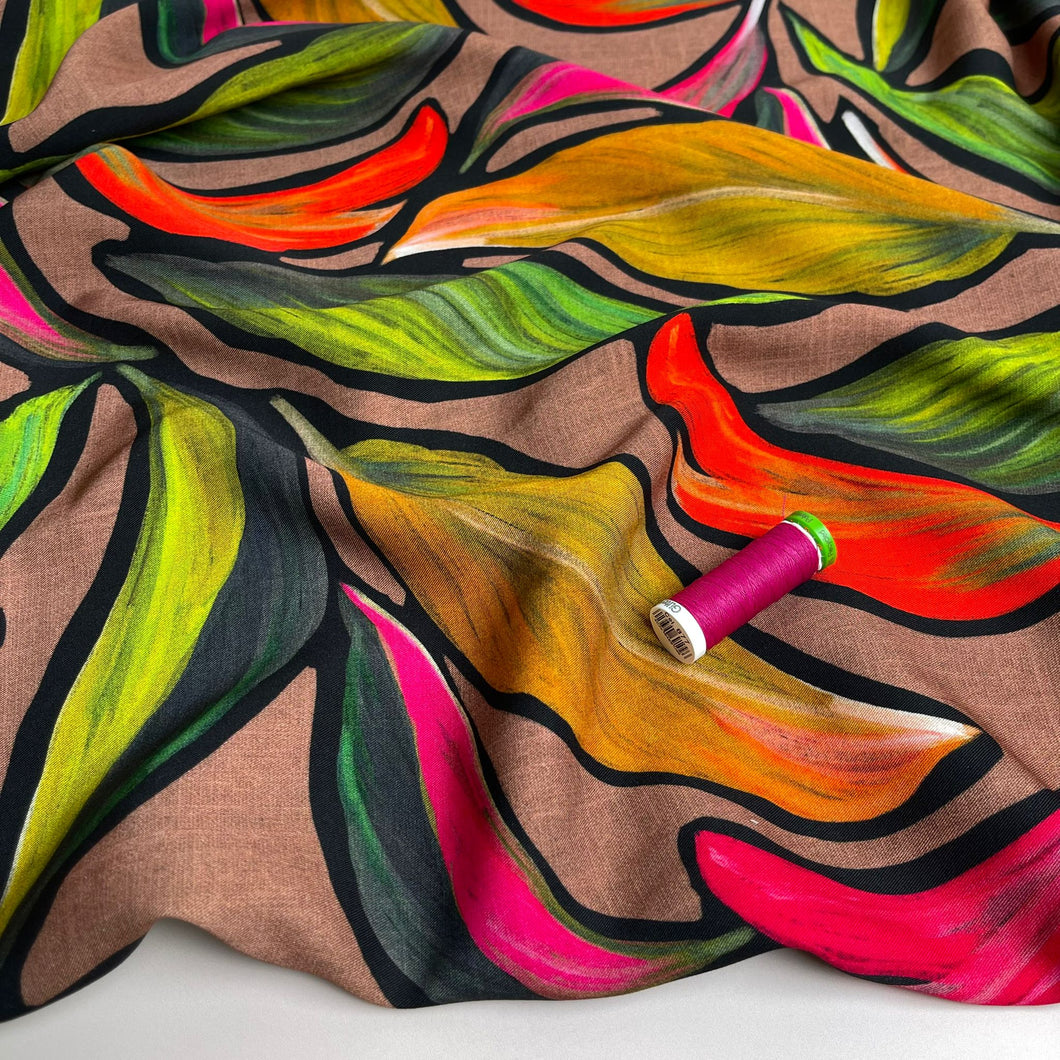 Spring Leaves Viscose Twill Fabric