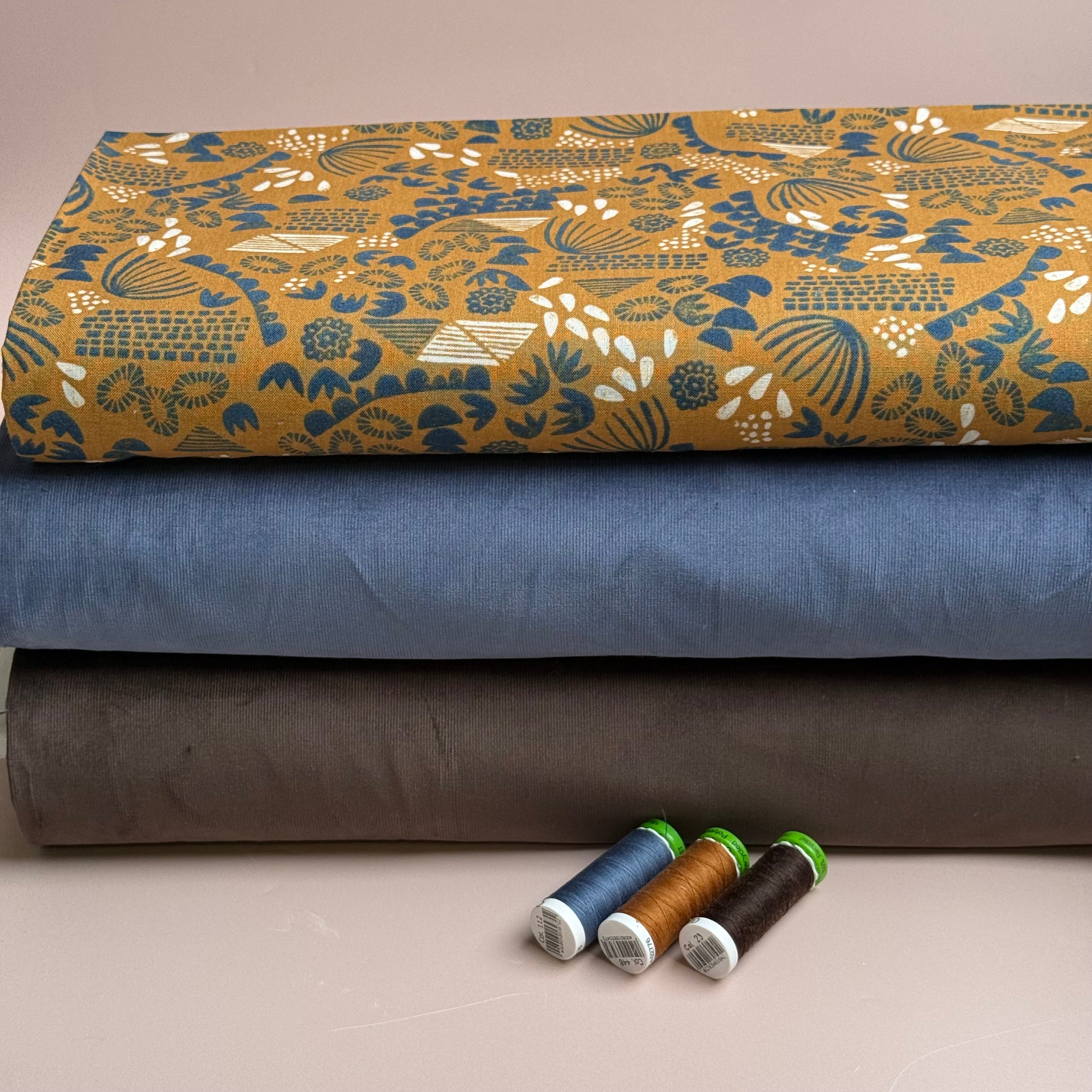 28 Wale Cotton Needlecord in Denim Blue with Stretch