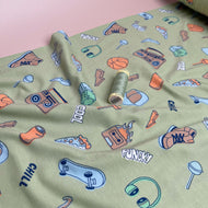 Cool Vibes on Lime Green Cotton Jersey Fabric