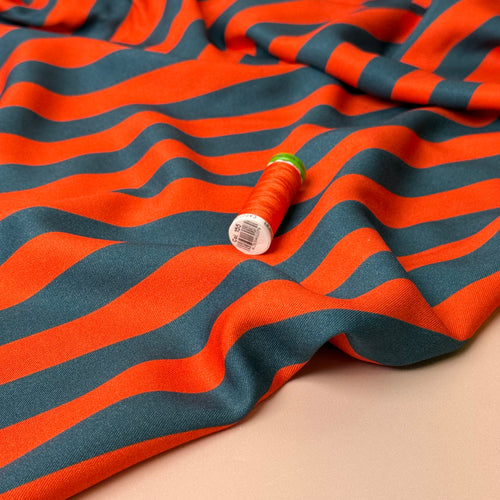 Light & Lush - Stripes in Orange & Teal Viscose Twill Fabric