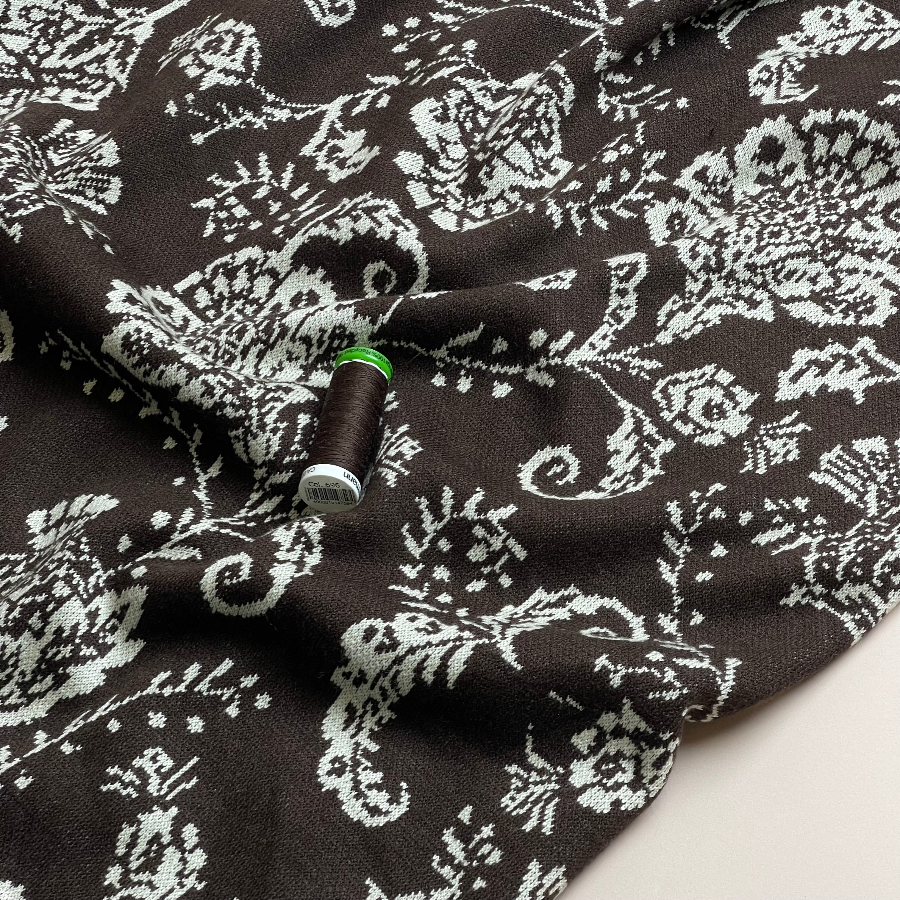Flowers Dark Brown Yarn Dyed Jacquard Knit