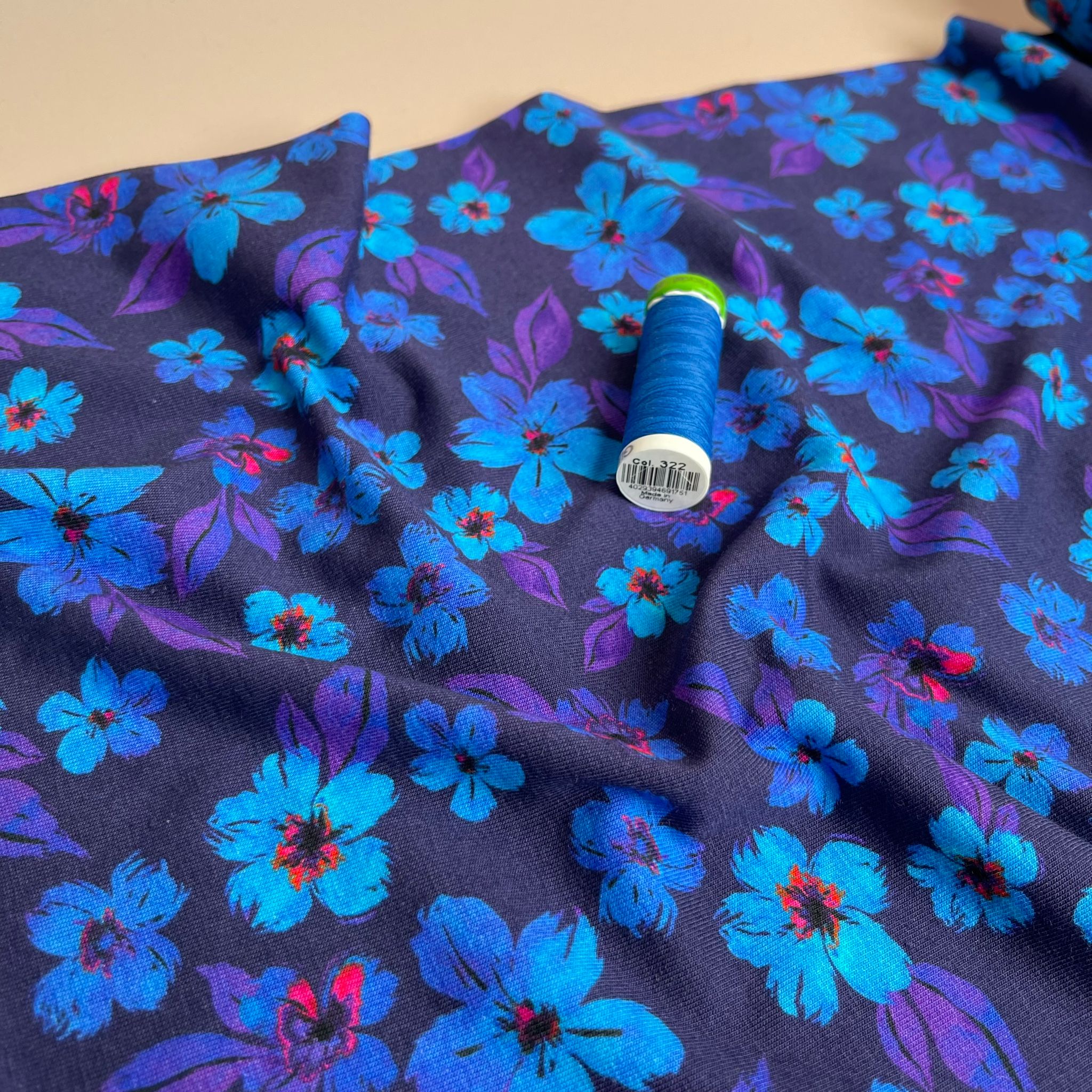 Cobalt Blooms Cotton Jersey Fabric