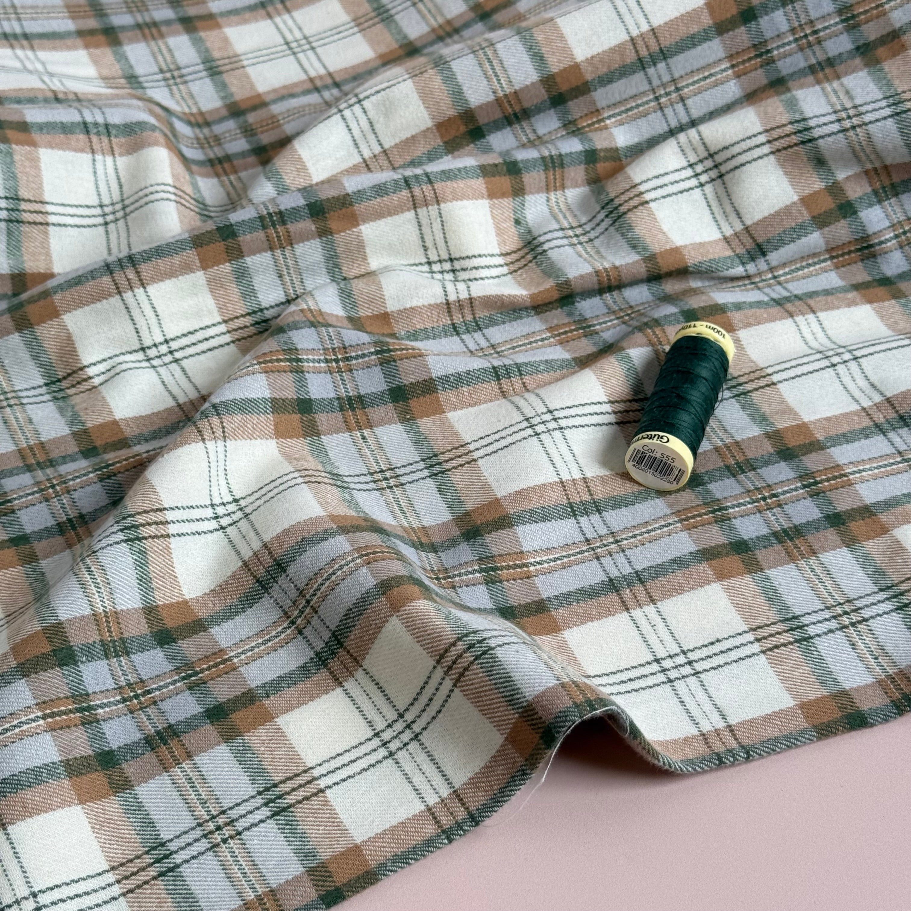 Plaid Olive on Oatmeal Brushed Cotton Flannel