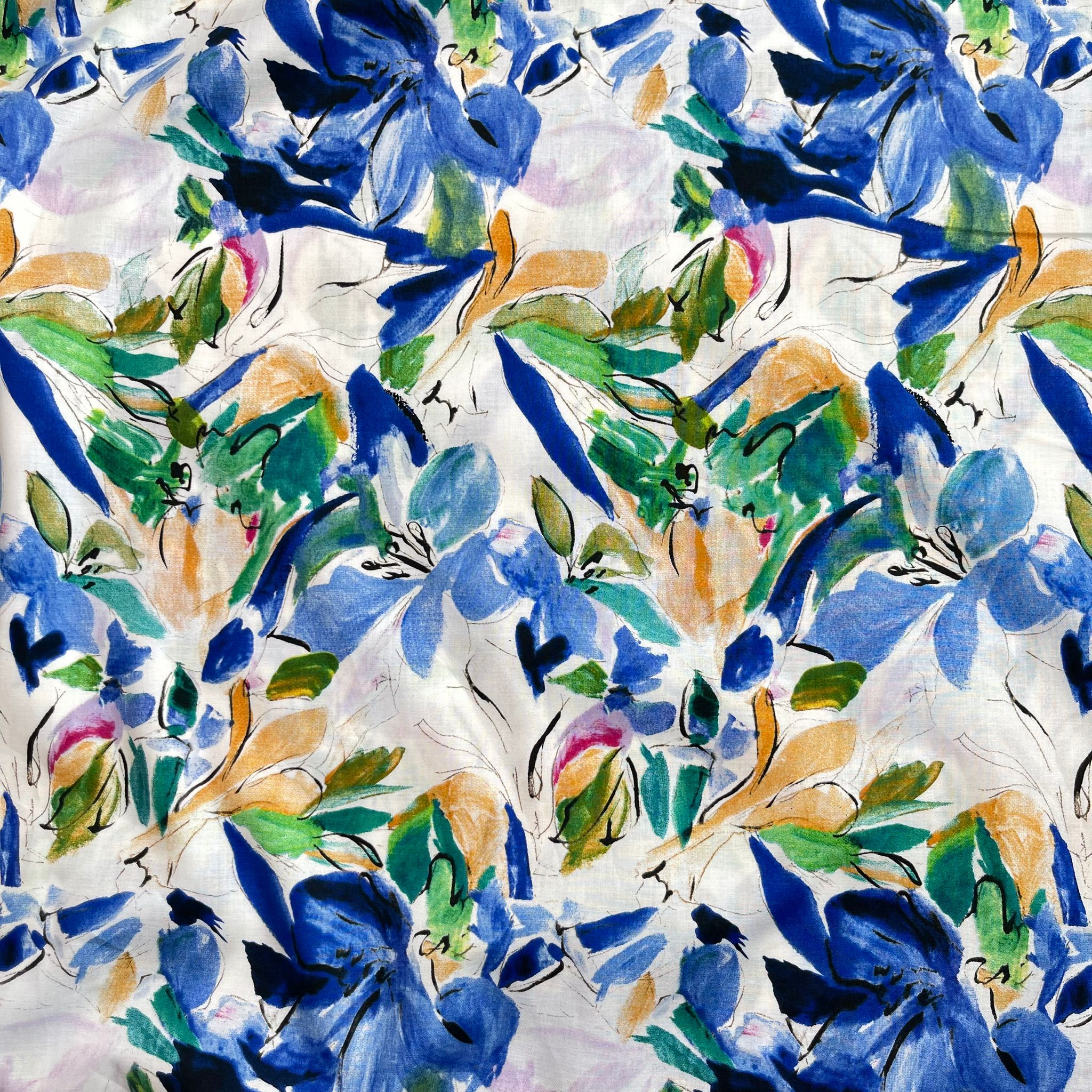 Tropical Cobalt Floral Cotton Lawn Fabric