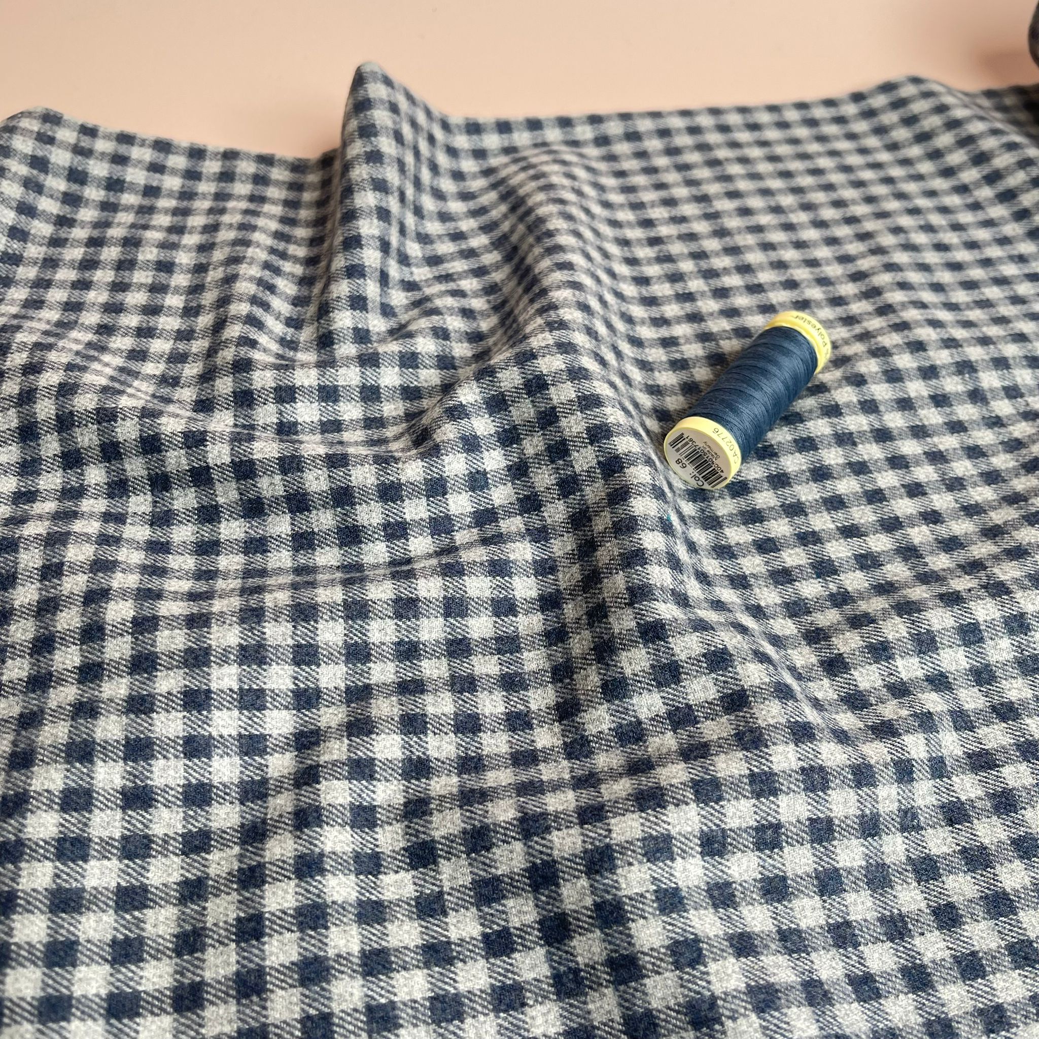 Yarn Dyed Mini Denim Blue Gingham Cotton Flannel