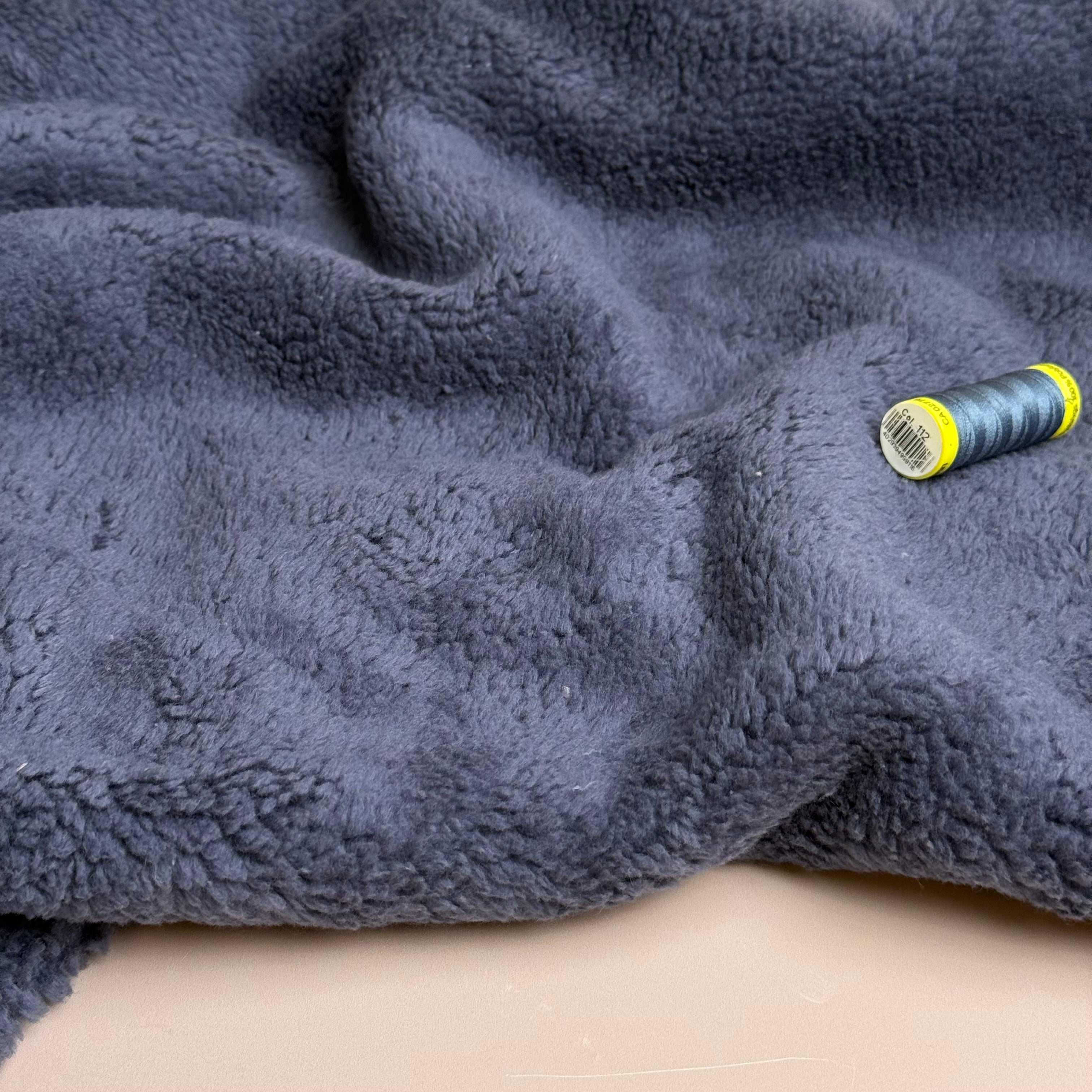 Cotton Teddy Fabric in Denim Blue