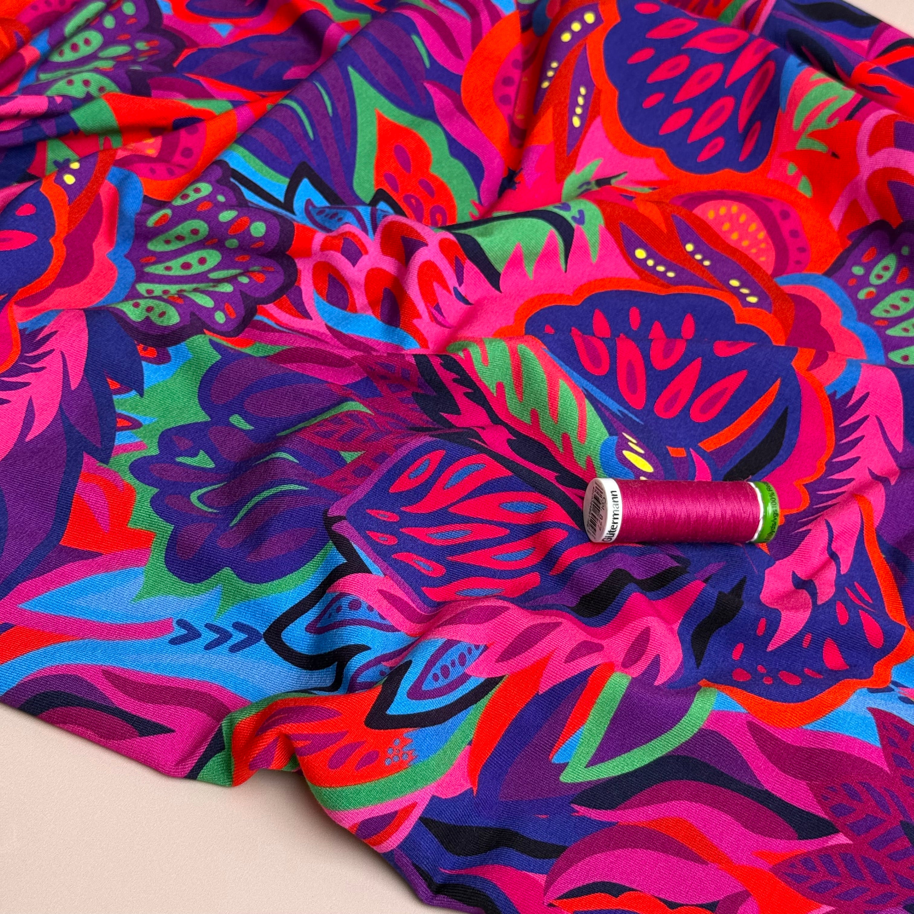 Botanical Flowers Viscose Jersey Fabric