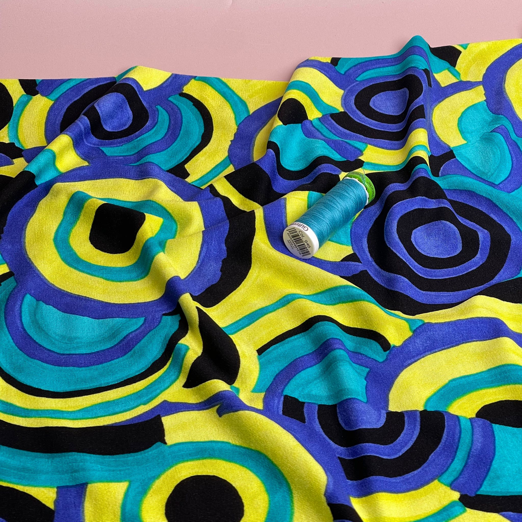 Irregular Circles in Ocean Wave Viscose Jersey Fabric