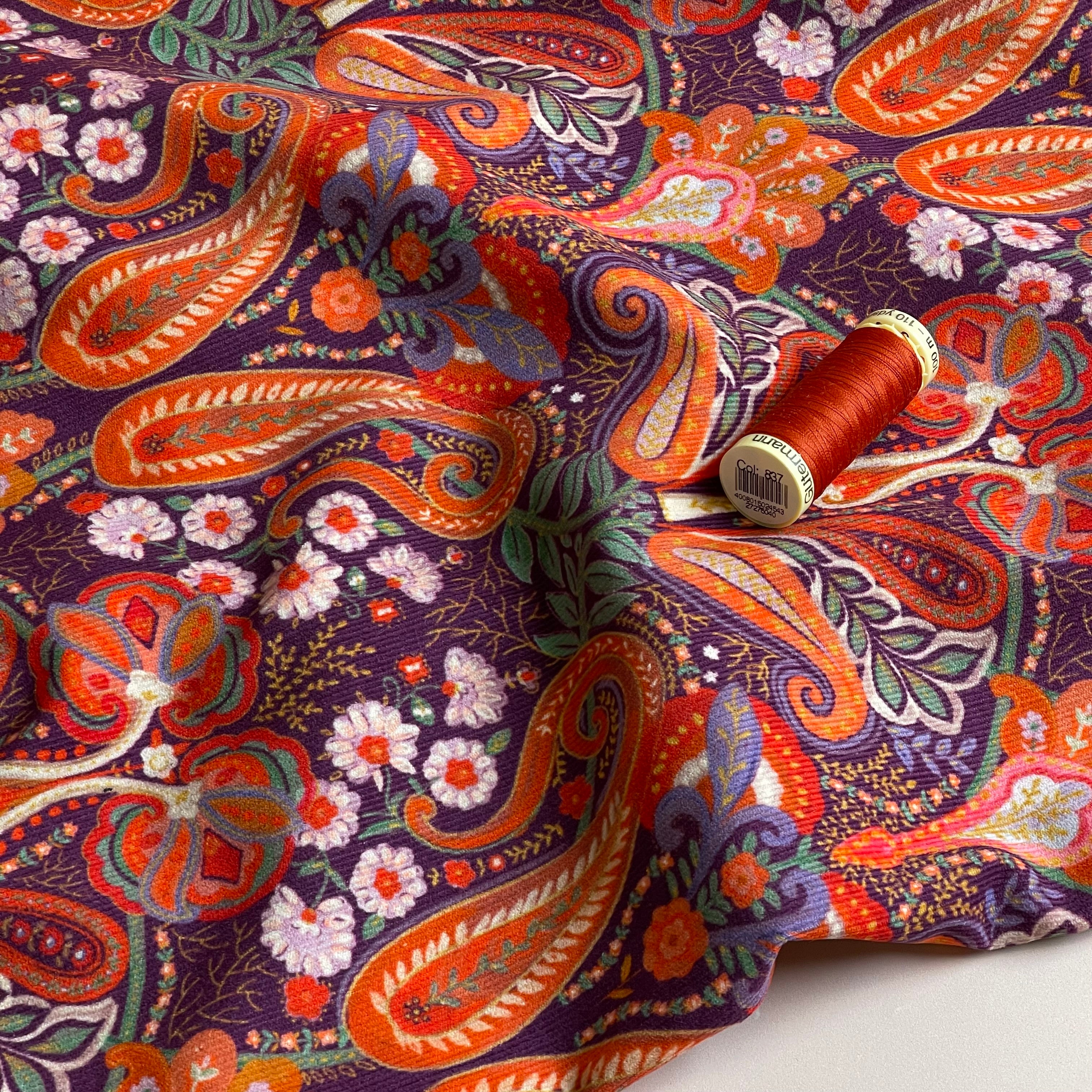 Paisley Burgundy Cotton Needlecord