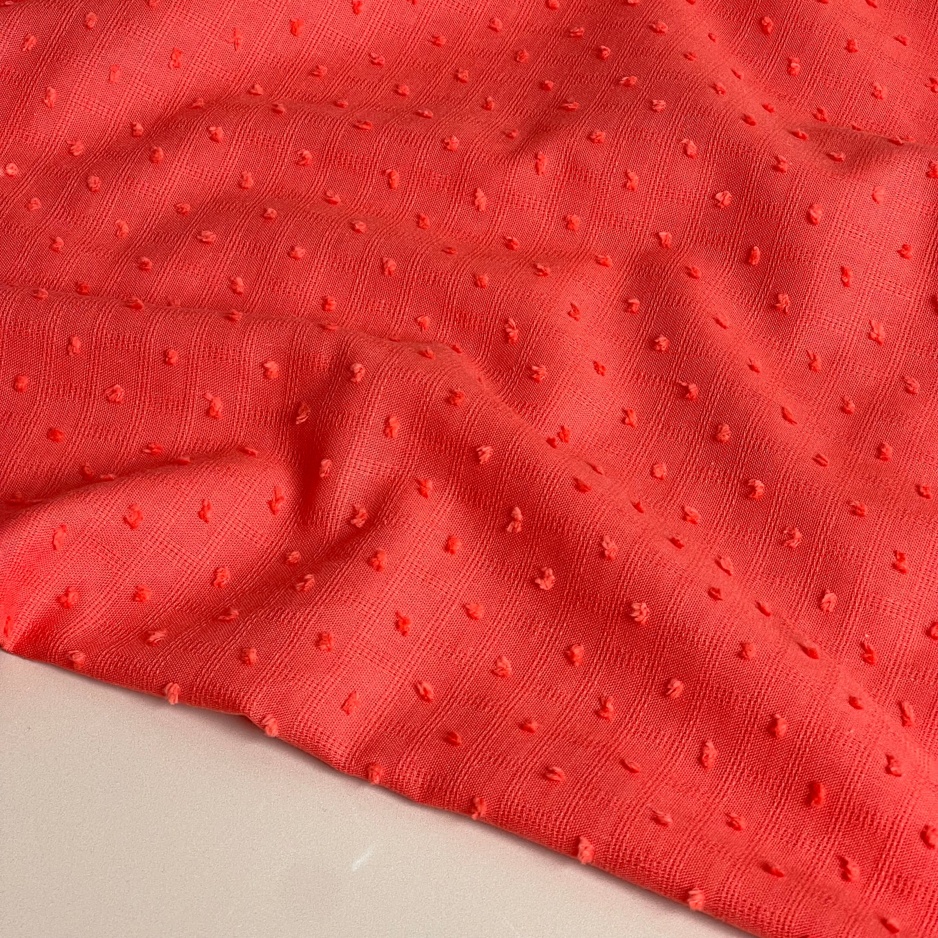 Solid Living Coral Cotton Dobby Check Fabric
