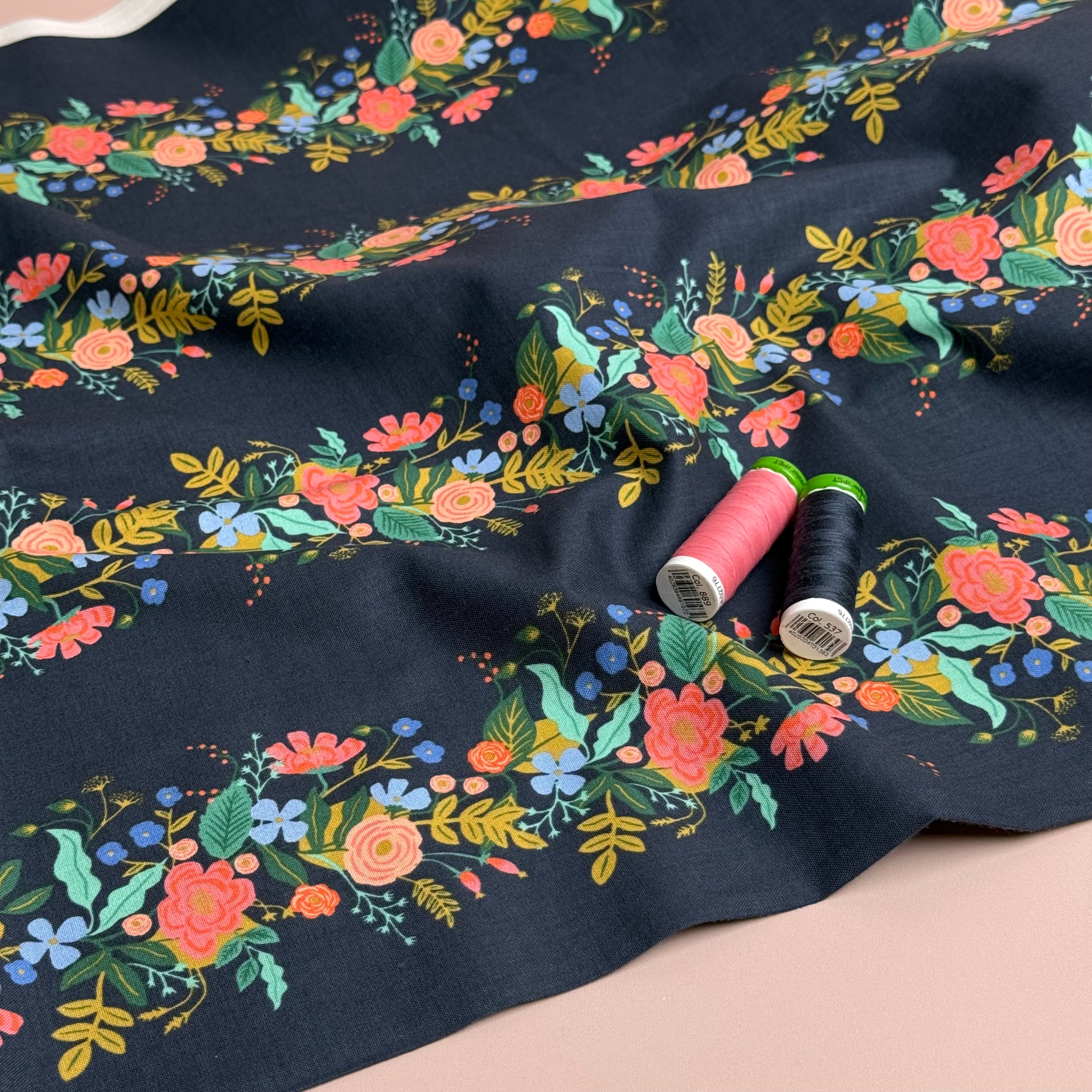 Rifle Paper Co - Floral Vines Dark Navy Japanese Cotton from English Garden