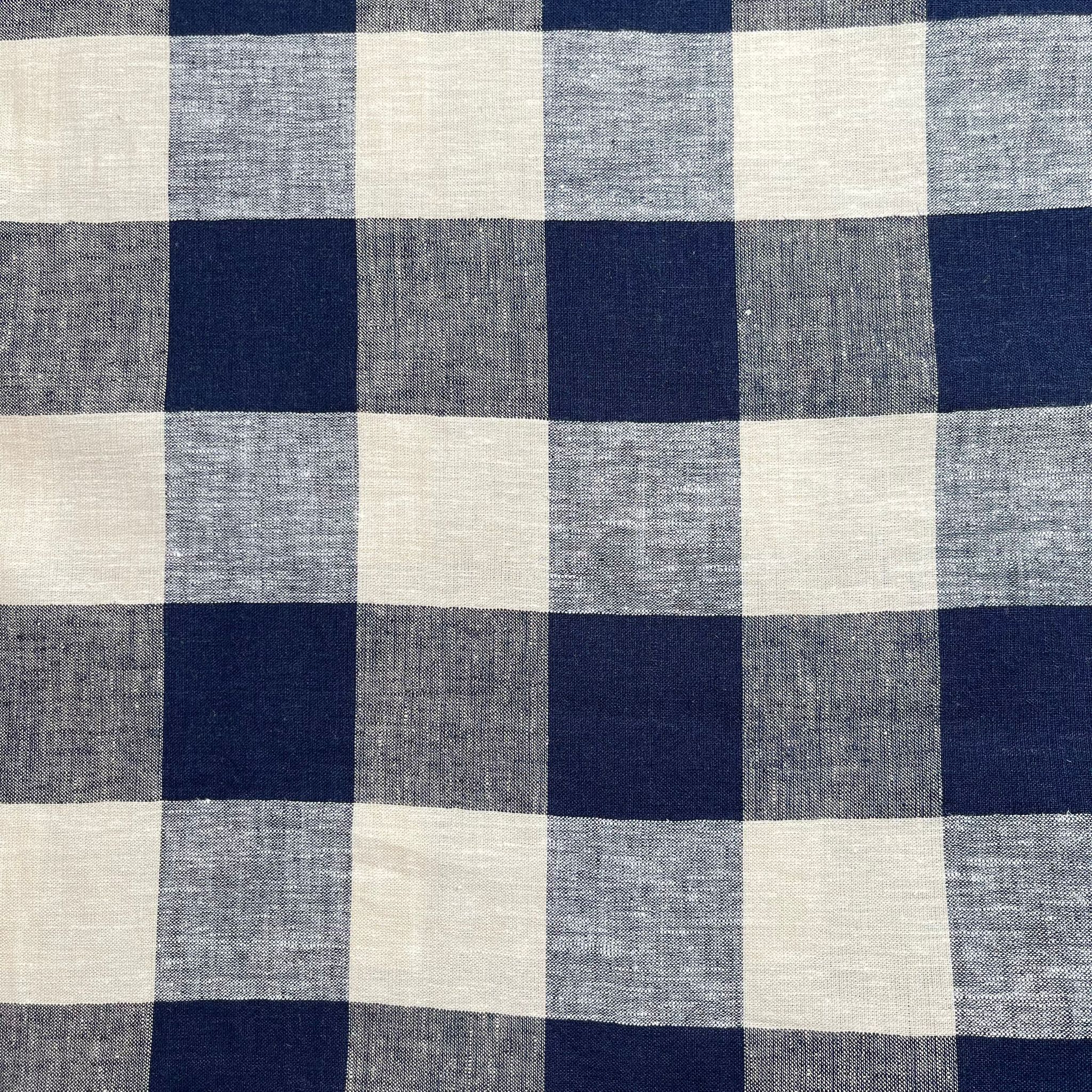 Yarn Dyed Navy Gingham Viscose Linen Fabric