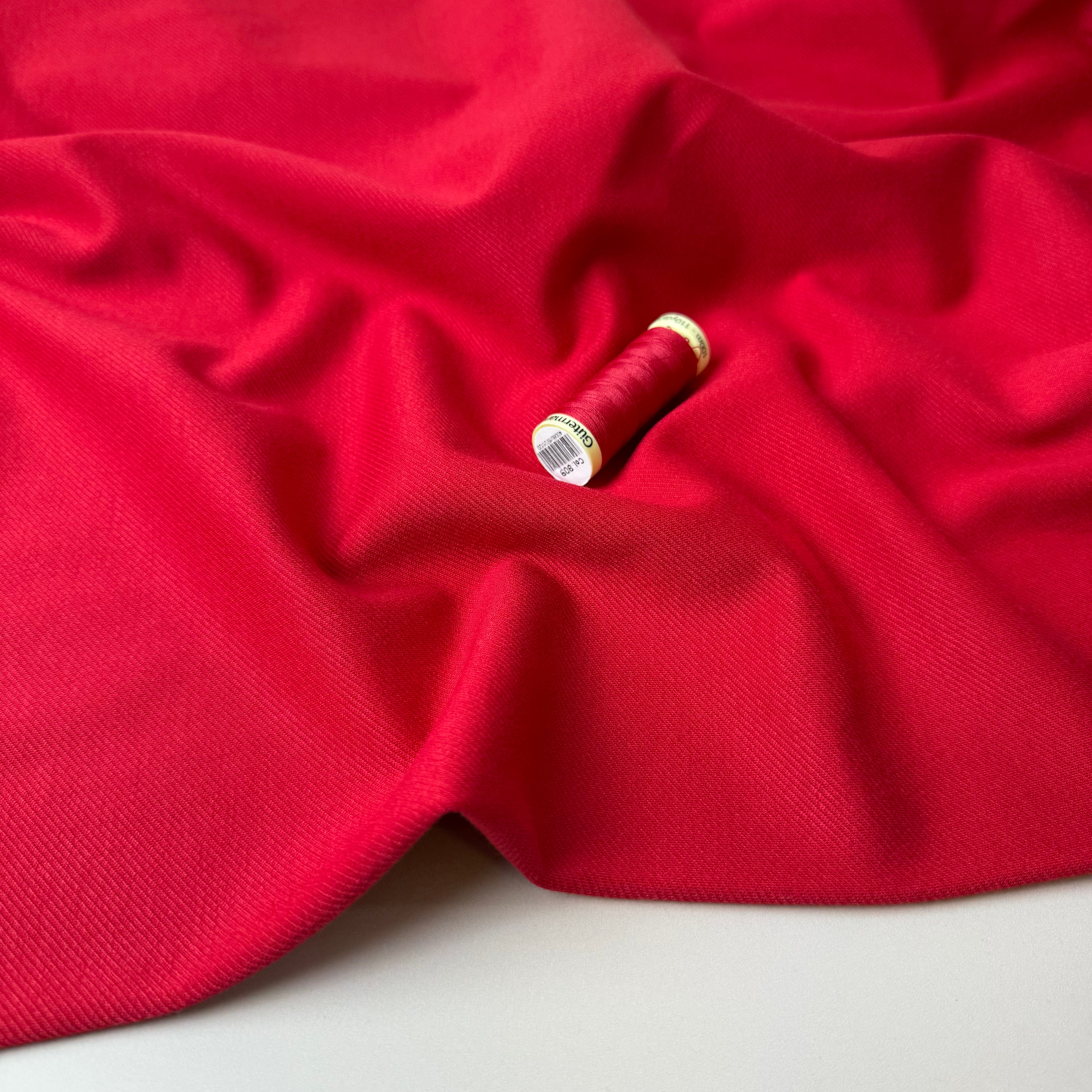 Red Viscose Ponte Roma Twill Double Knit Fabric