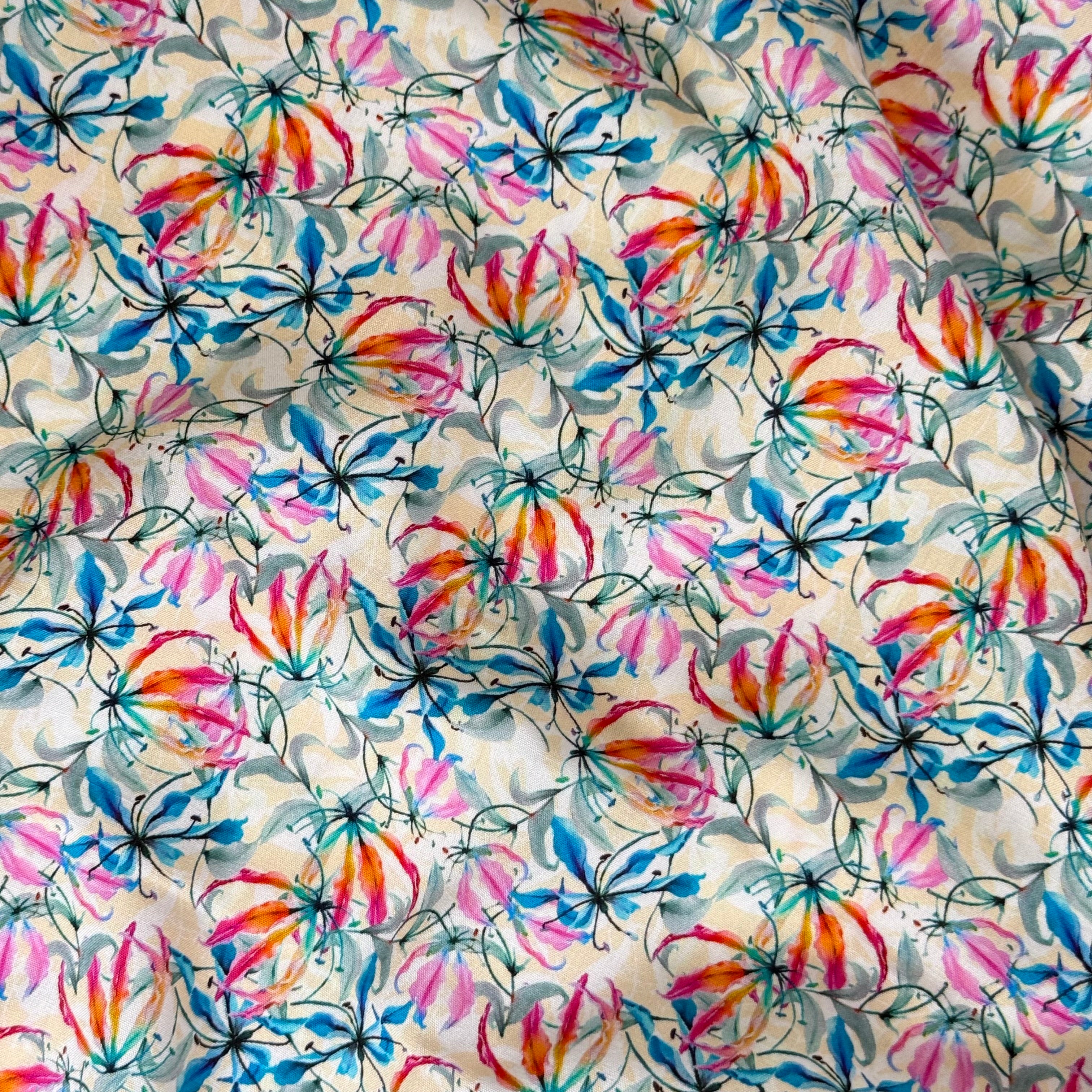 Summer Plants Viscose Poplin Fabric