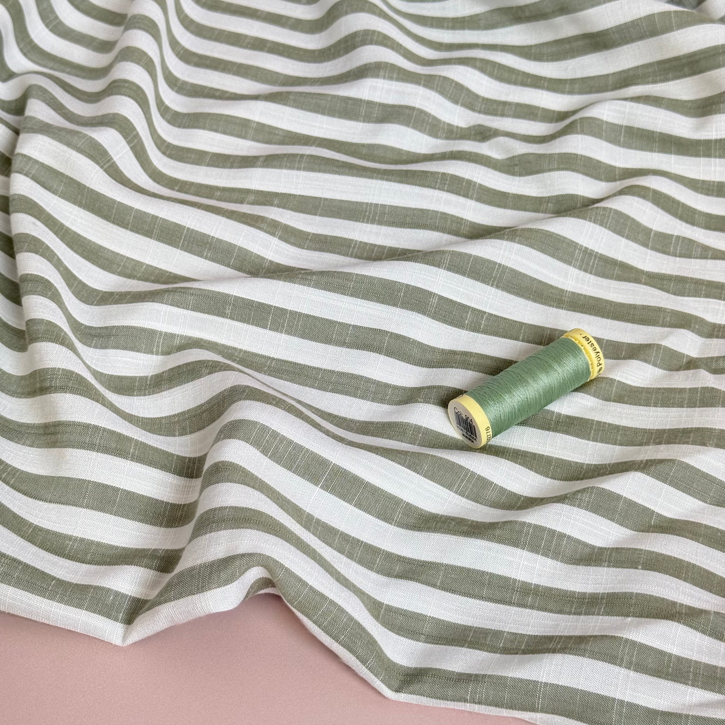 Yarn Dyed Stripe Viscose Fabric in Green