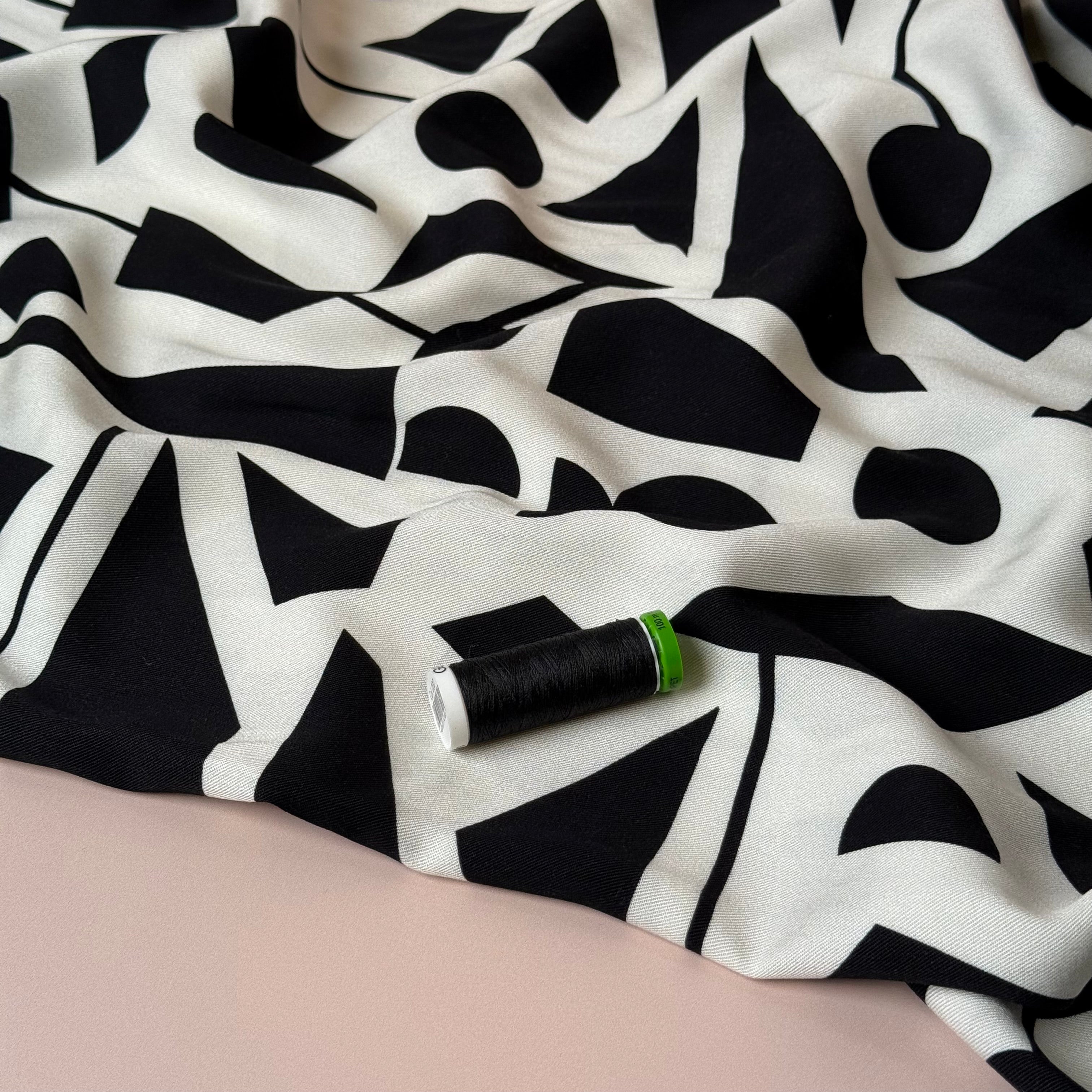 Light & Lush - Monochrome Shapes Viscose Twill Fabric