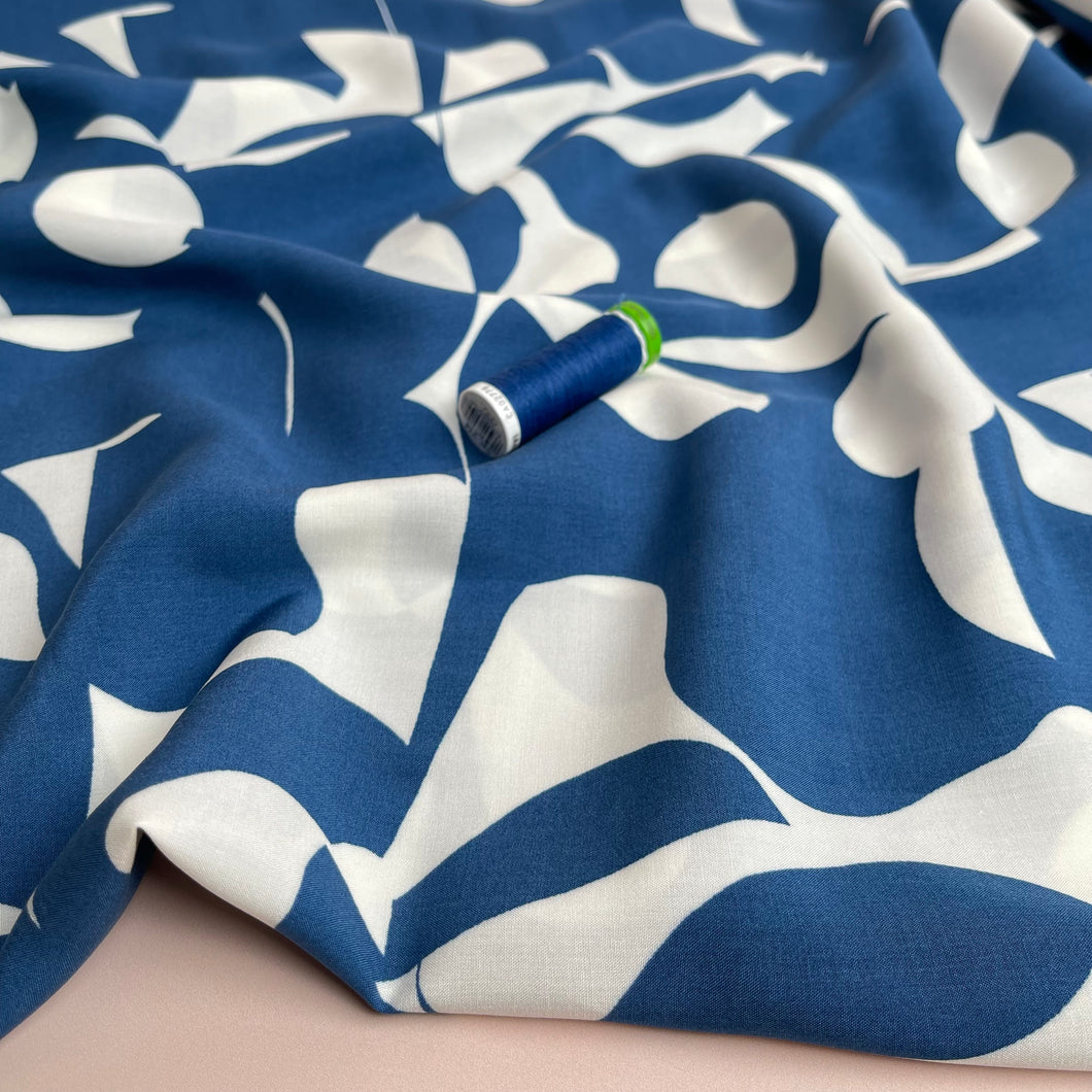 REMNANT 1.32 metres - Blue Shadows Viscose Fabric