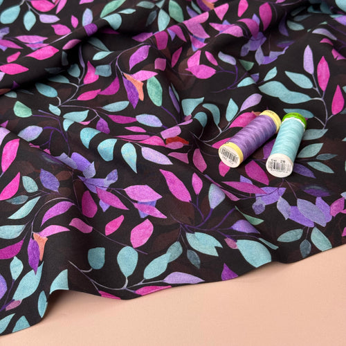 Petals on Black Viscose Fabric